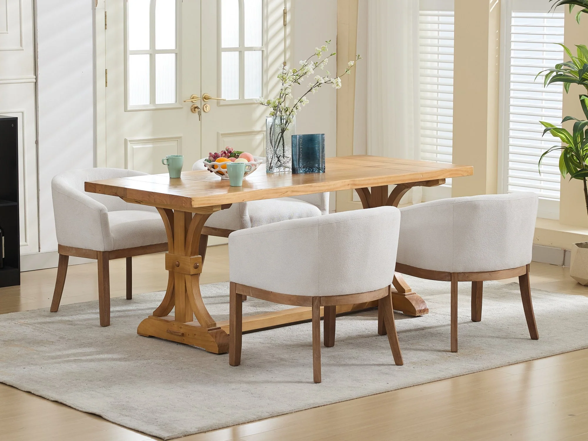 Mid Century Modern Upholstered Linen Barrel Dining Chairs - Image 23
