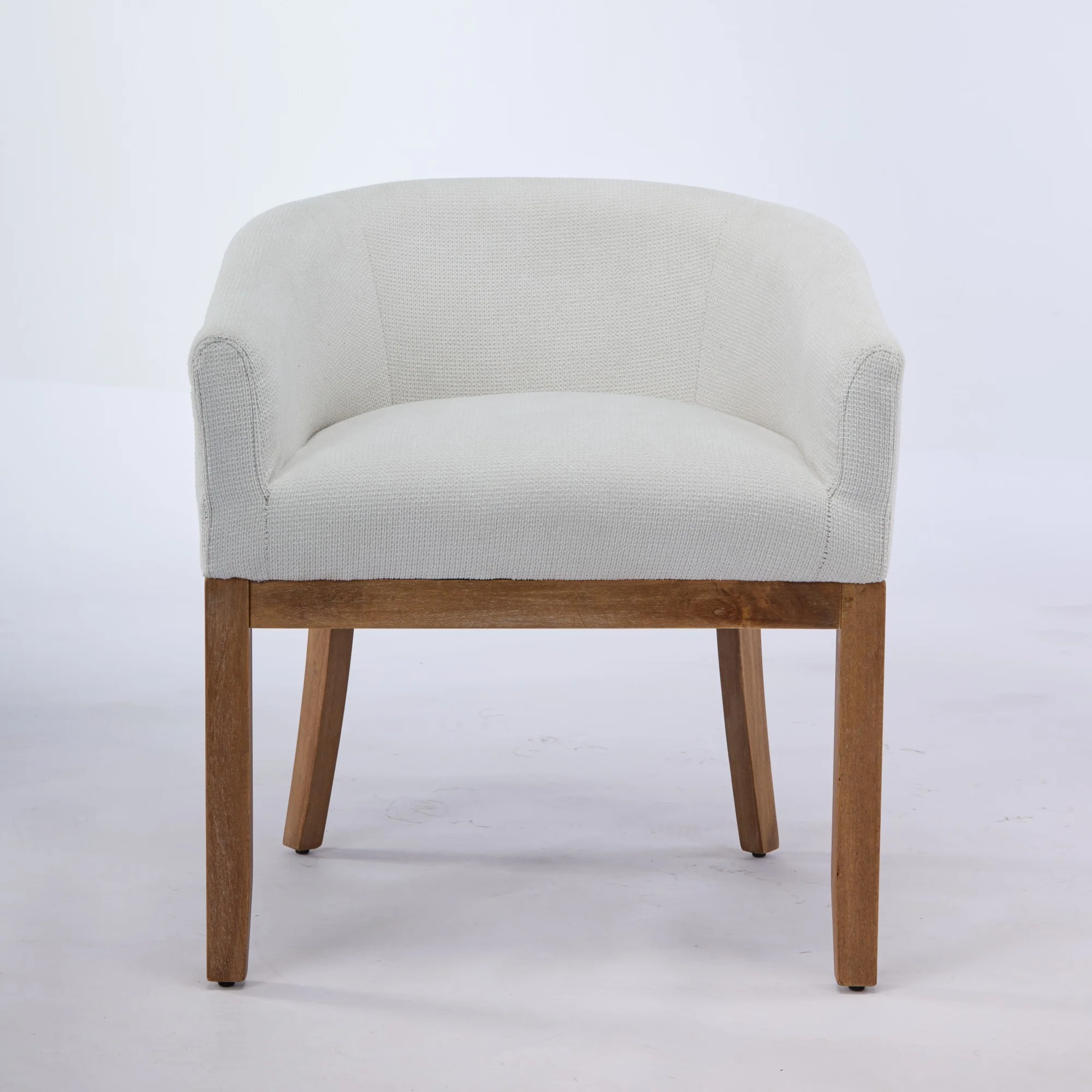 Mid Century Modern Upholstered Linen Barrel Dining Chairs - Image 4