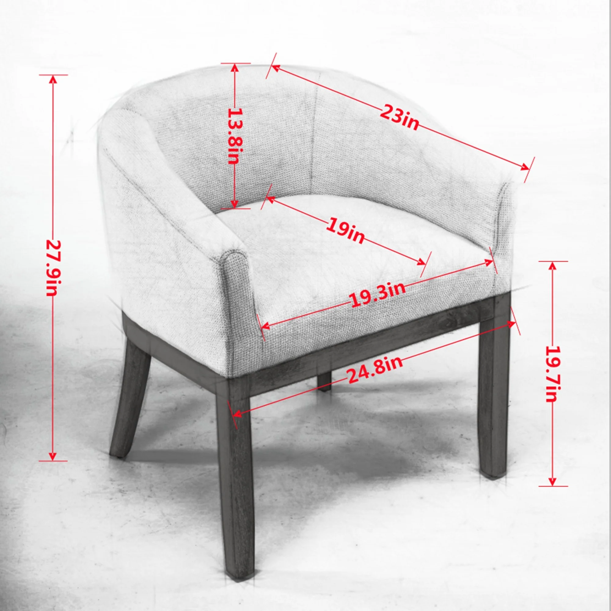 Mid Century Modern Upholstered Linen Barrel Dining Chairs - Image 5