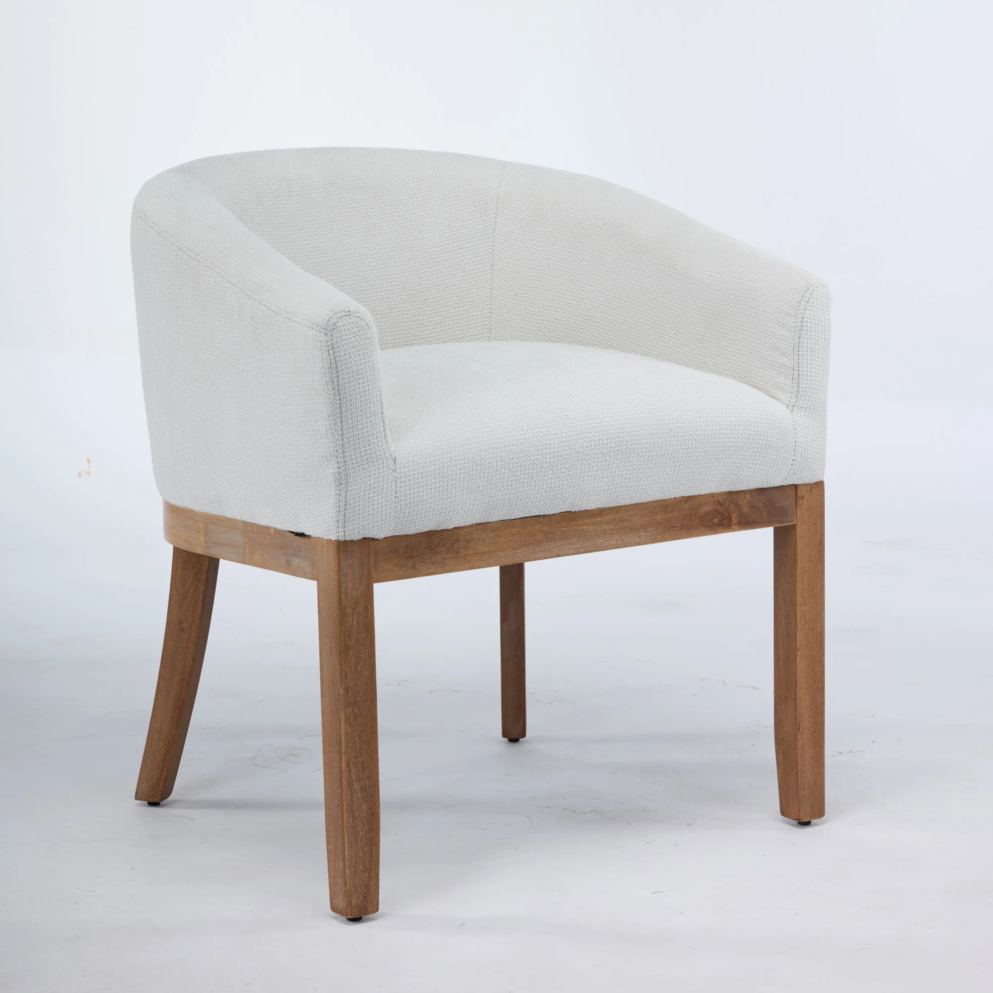 Mid Century Modern Upholstered Linen Barrel Dining Chairs - Image 6