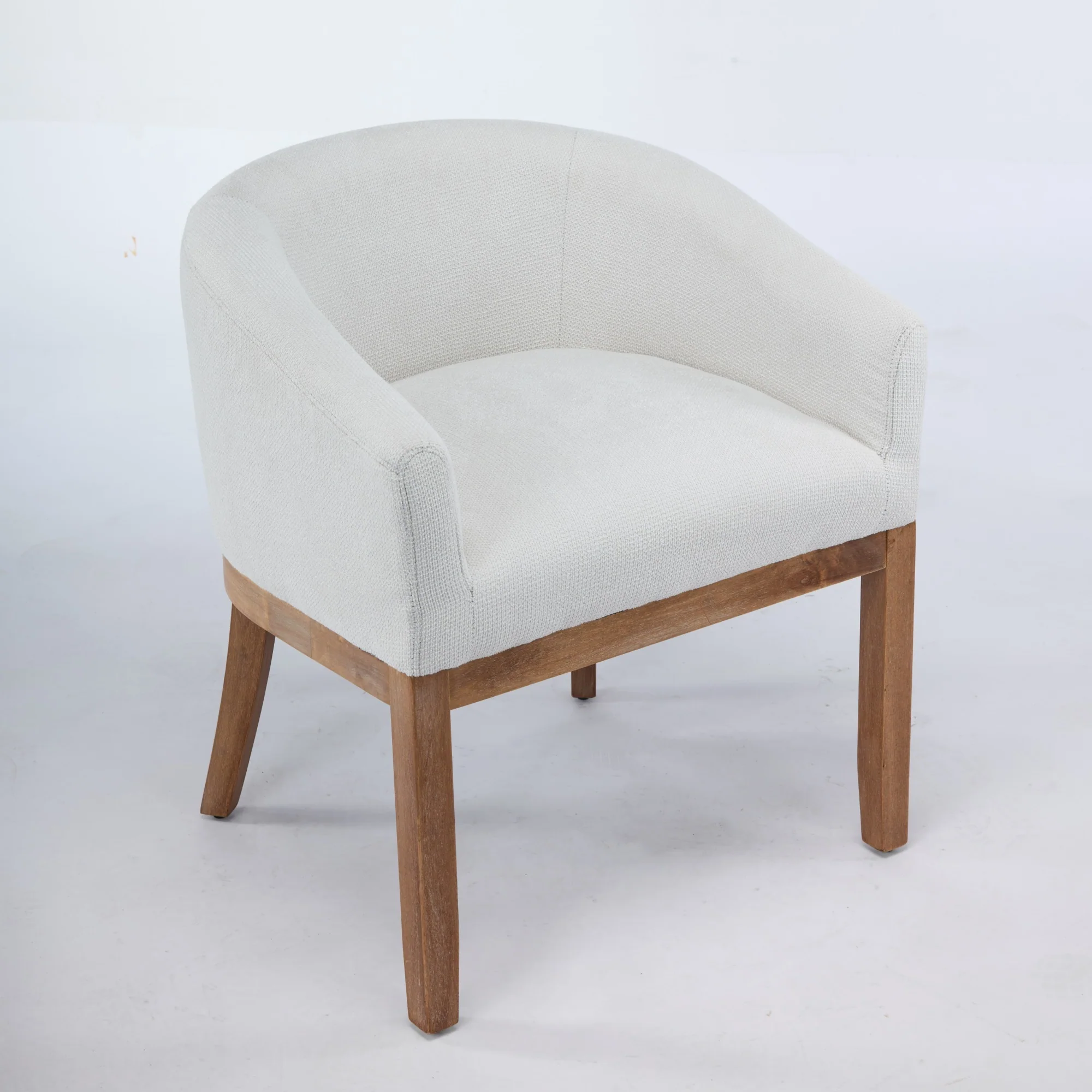 Mid Century Modern Upholstered Linen Barrel Dining Chairs - Image 7