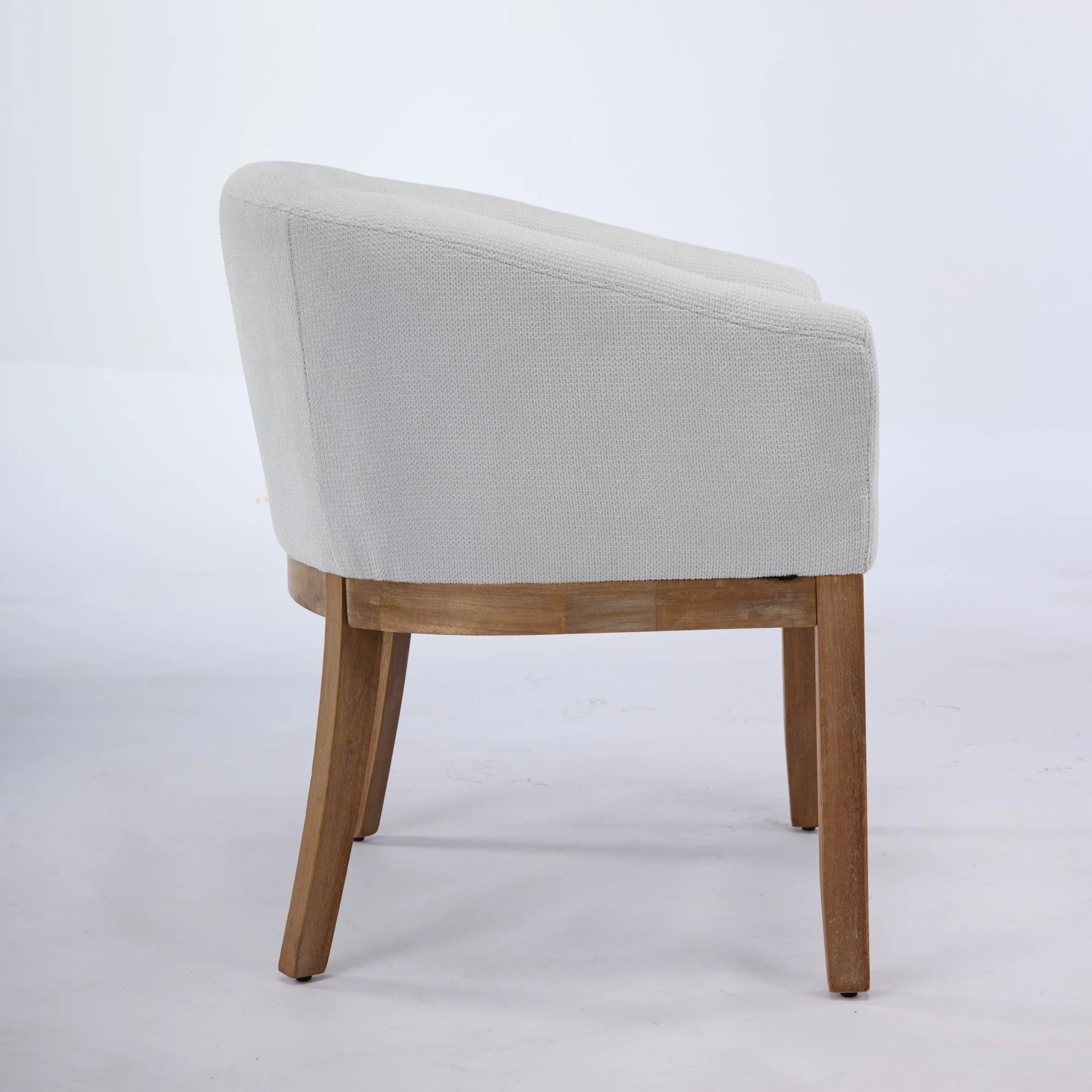 Mid Century Modern Upholstered Linen Barrel Dining Chairs - Image 8