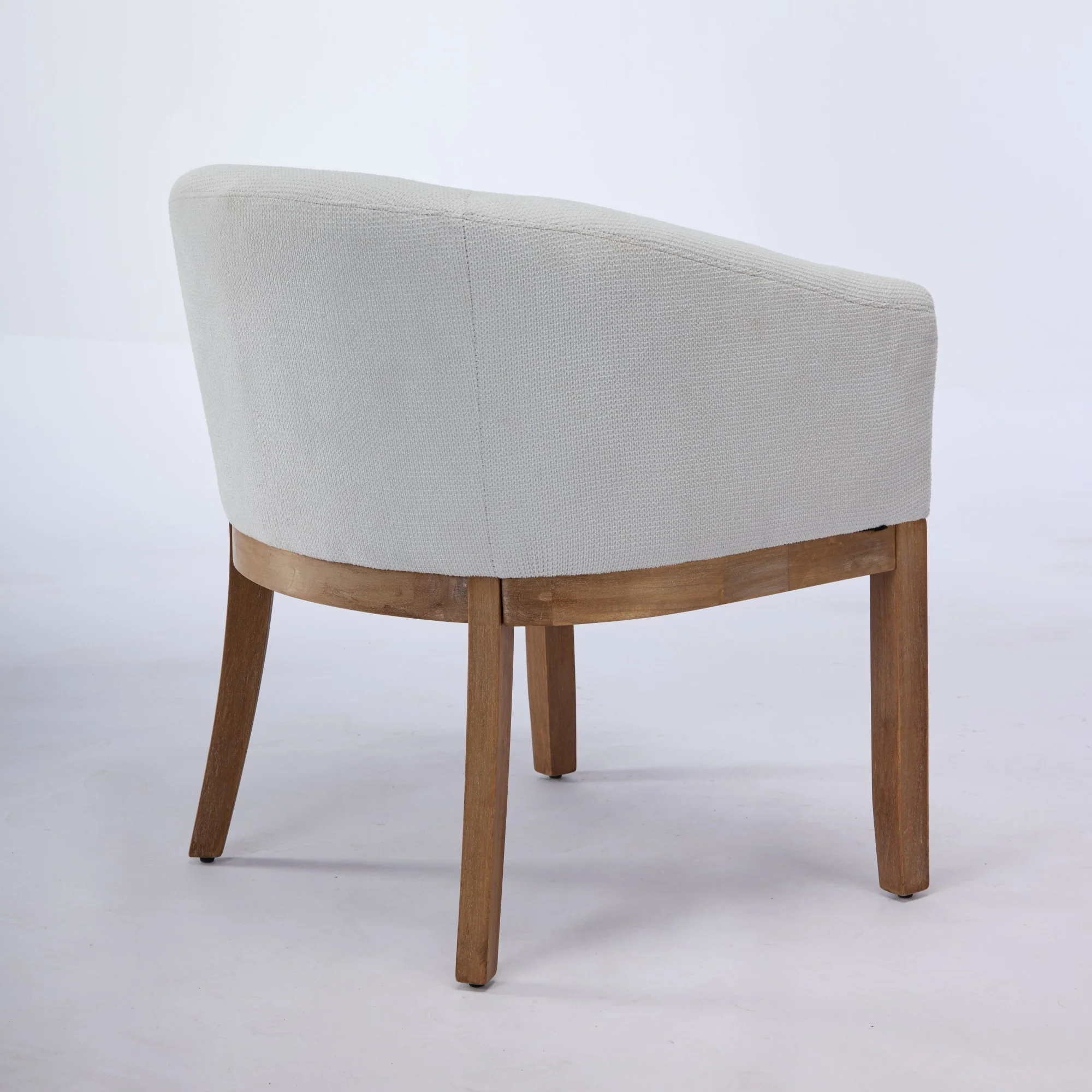 Mid Century Modern Upholstered Linen Barrel Dining Chairs - Image 9