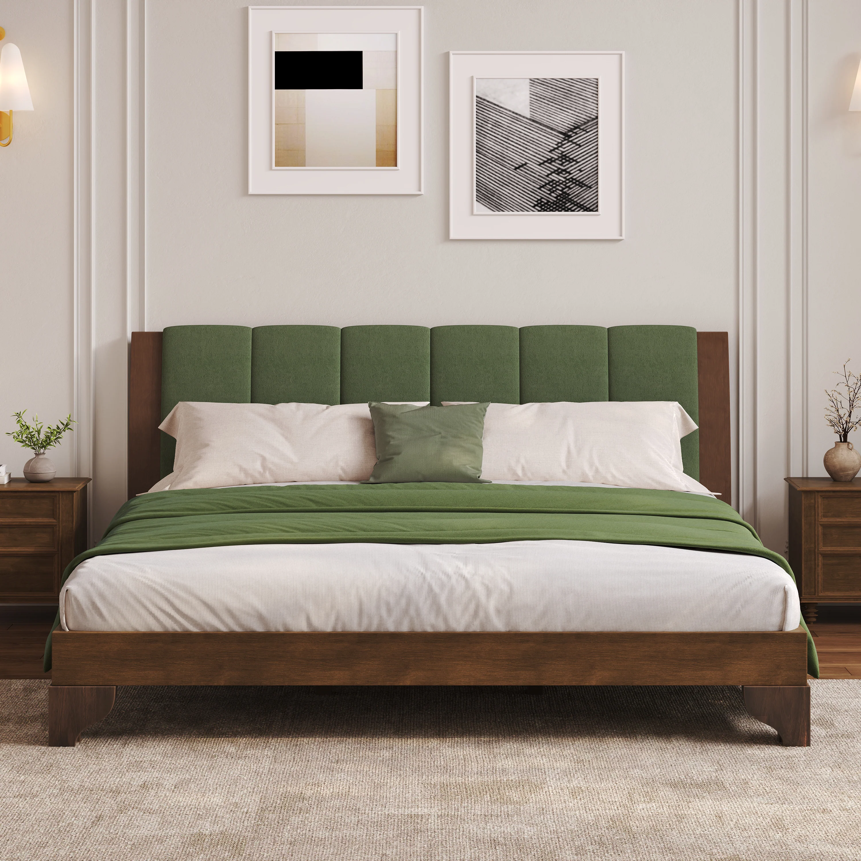 Mid Century Modern Wood and Upholstered Bedframe - Image 6