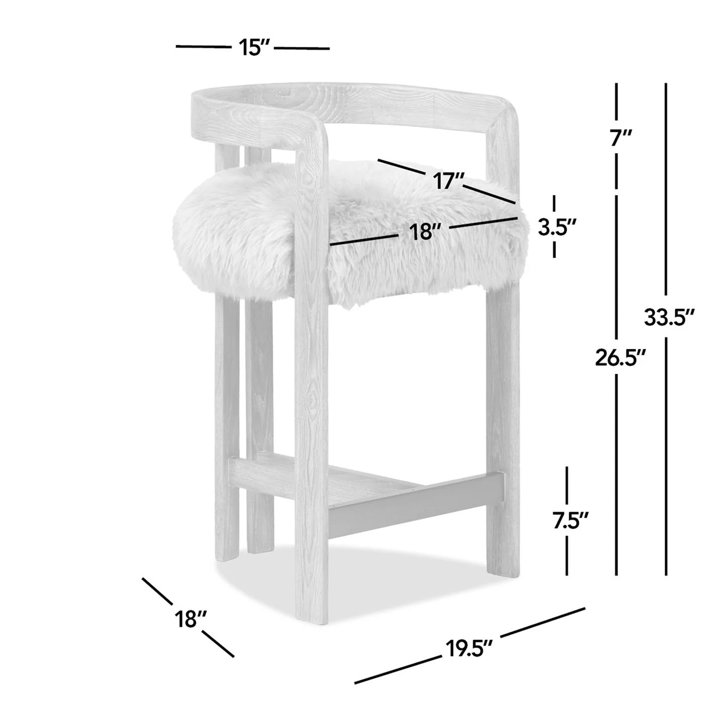 Millwick 26.5' Low Back Genuine Fur Counter Stool - Image 11