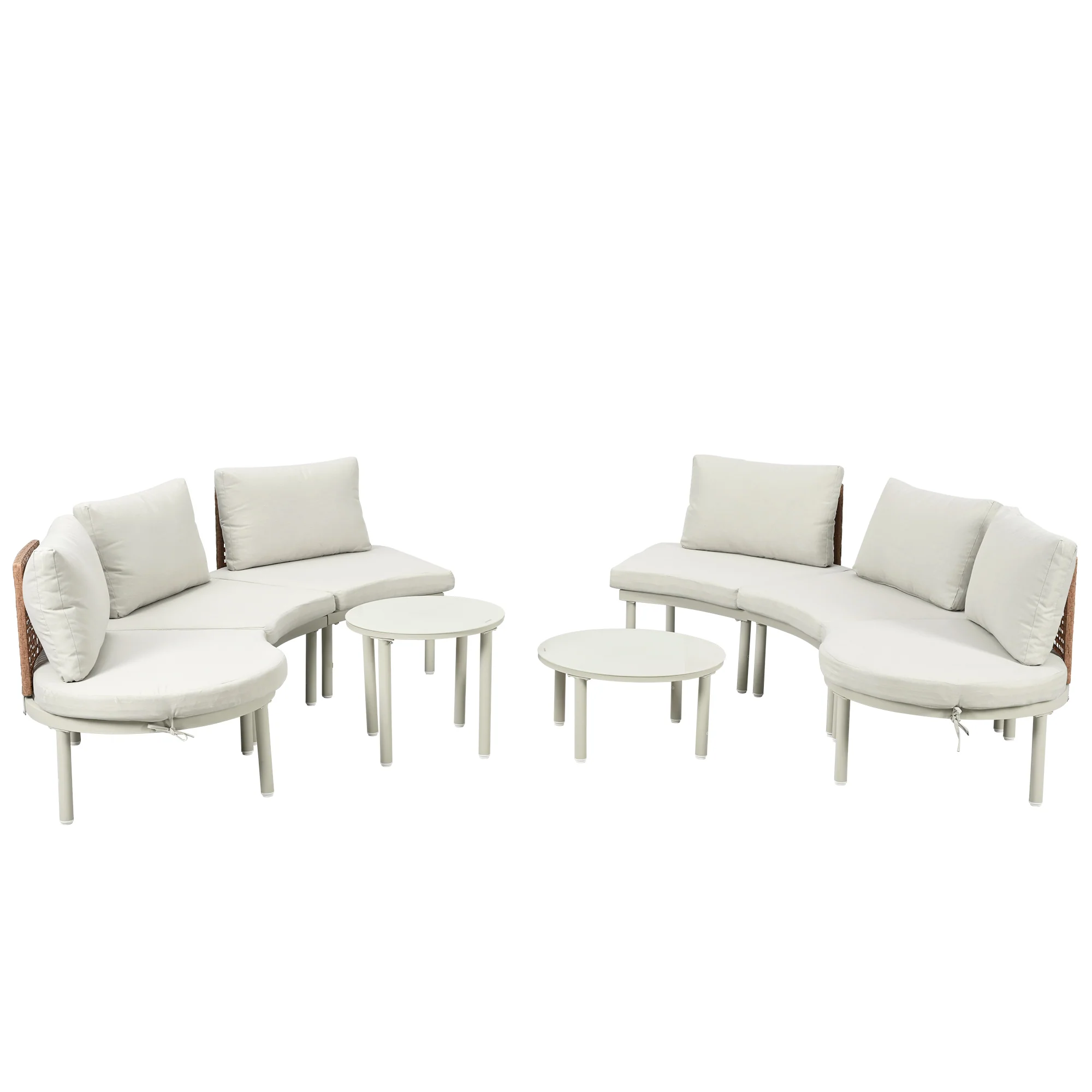 Walker Edison | Minimalist Half Moon Outdoor 8-Piece Modular Sofa Set with Nesting Tables - Image 10