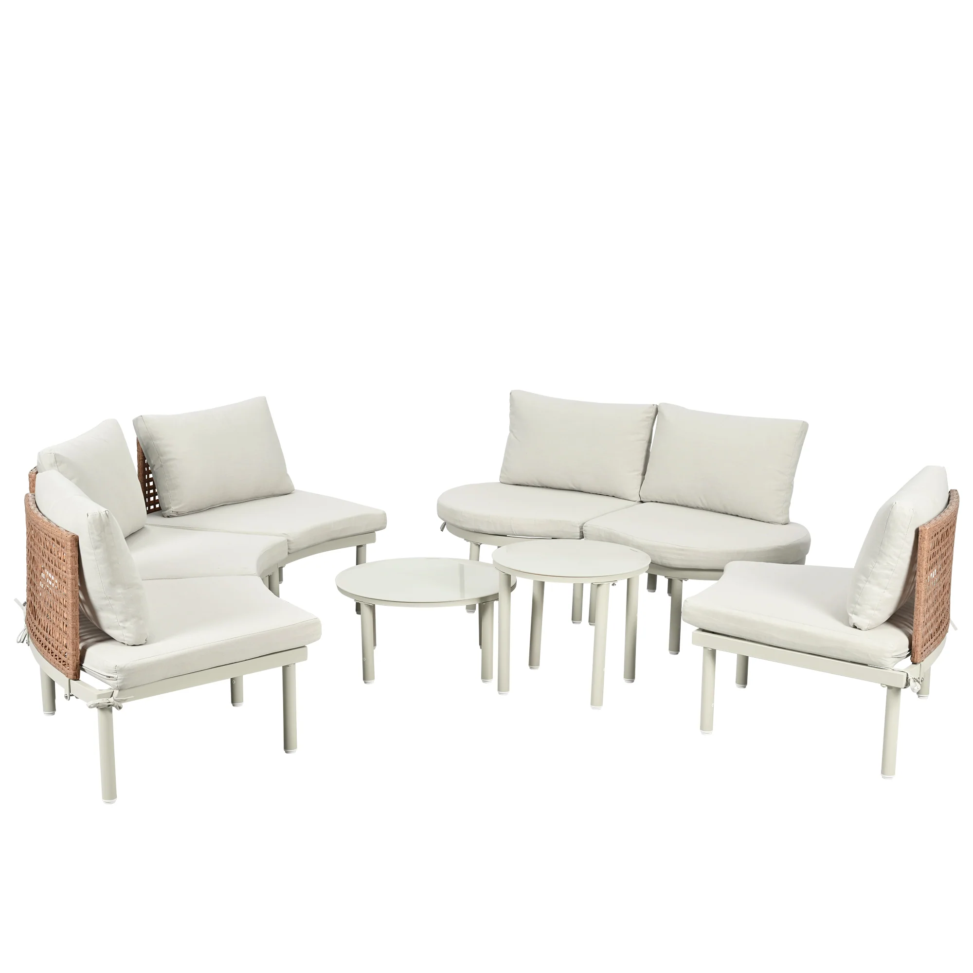 Walker Edison | Minimalist Half Moon Outdoor 8-Piece Modular Sofa Set with Nesting Tables - Image 11