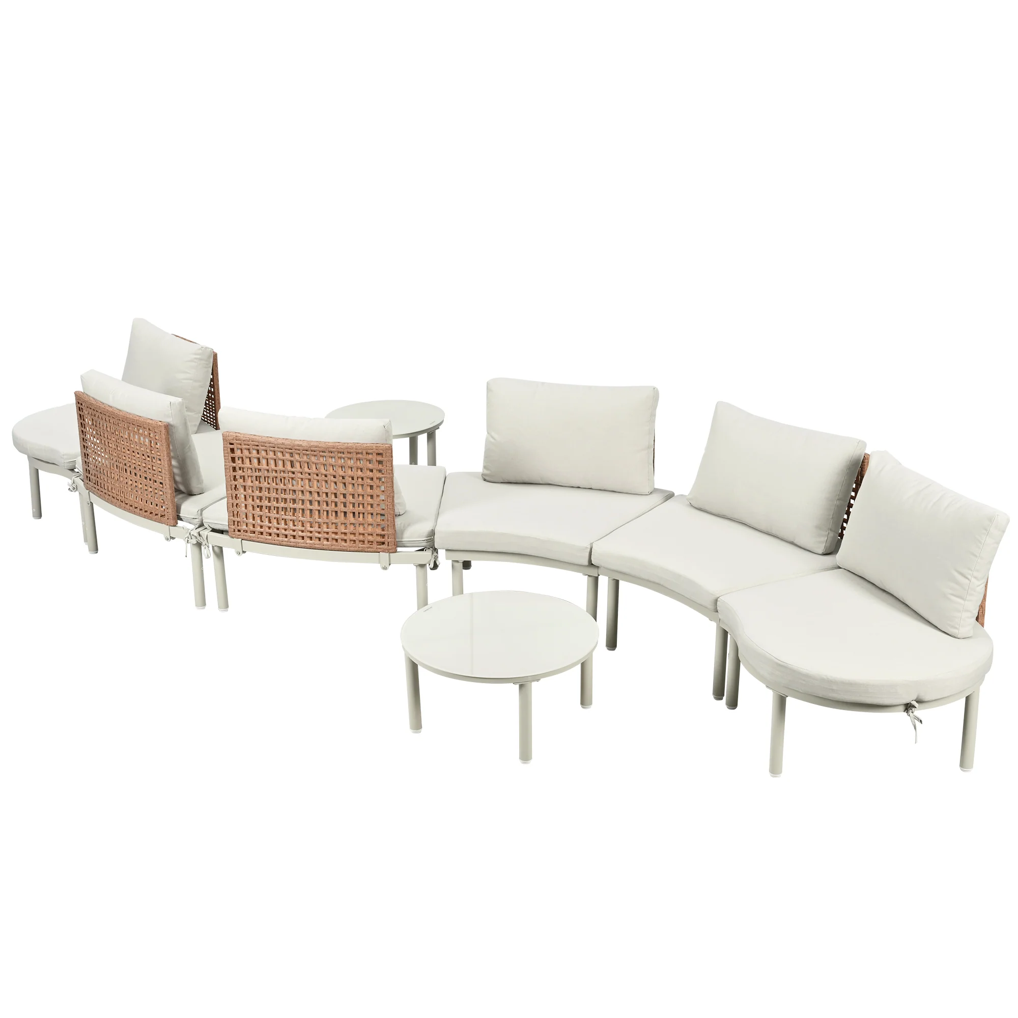 Walker Edison | Minimalist Half Moon Outdoor 8-Piece Modular Sofa Set with Nesting Tables - Image 12