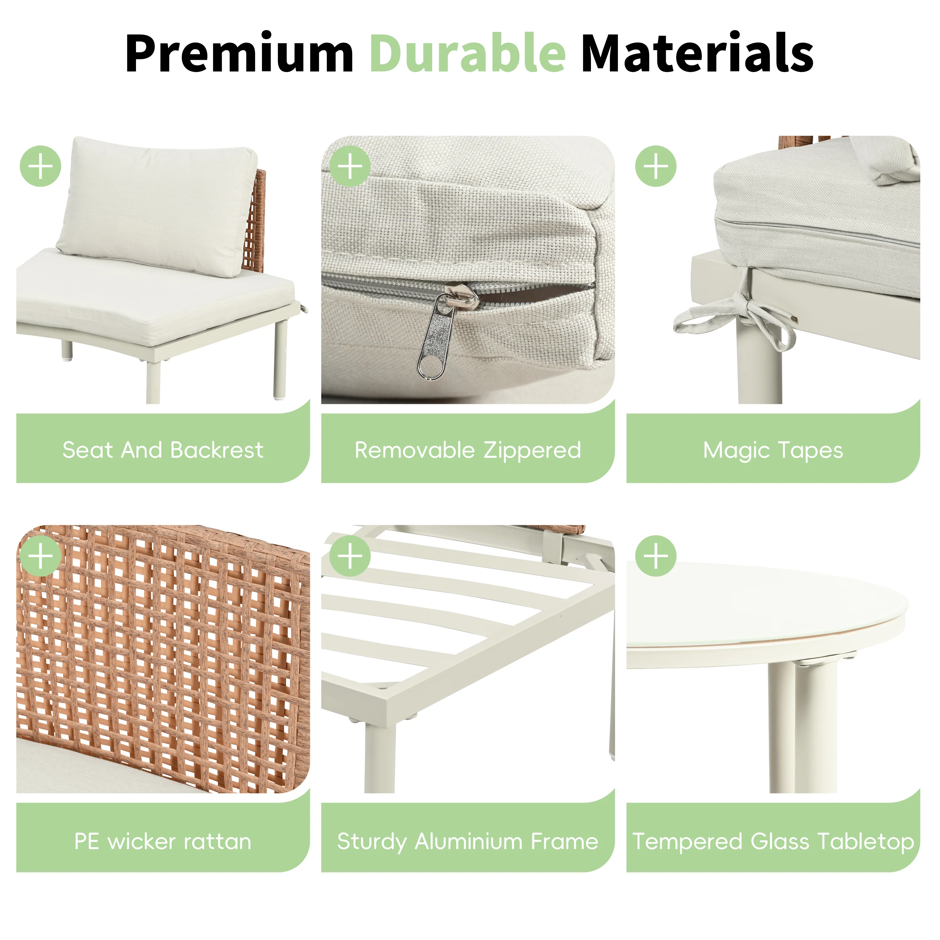 Walker Edison | Minimalist Half Moon Outdoor 8-Piece Modular Sofa Set with Nesting Tables - Image 6