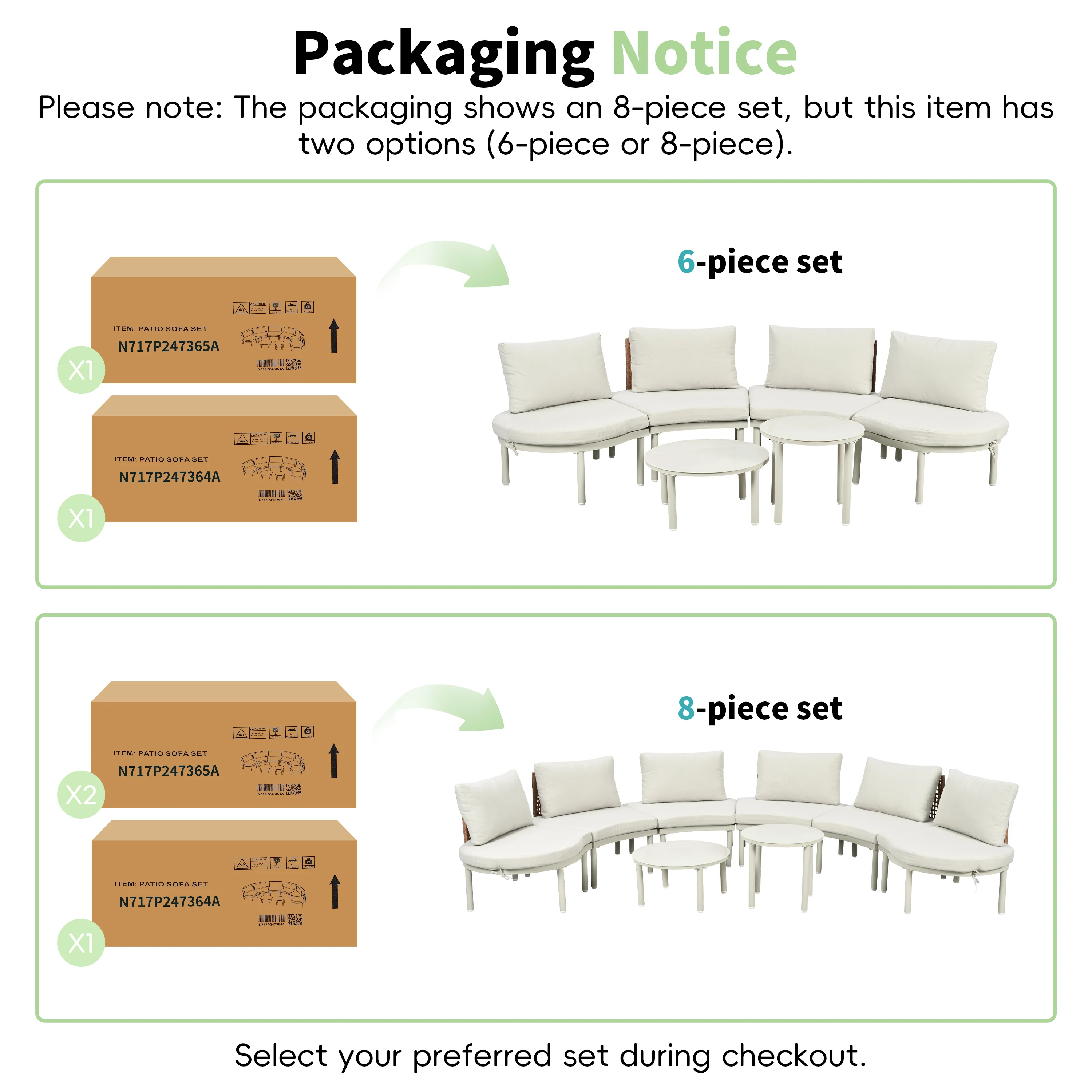 Walker Edison | Minimalist Half Moon Outdoor 8-Piece Modular Sofa Set with Nesting Tables - Image 7