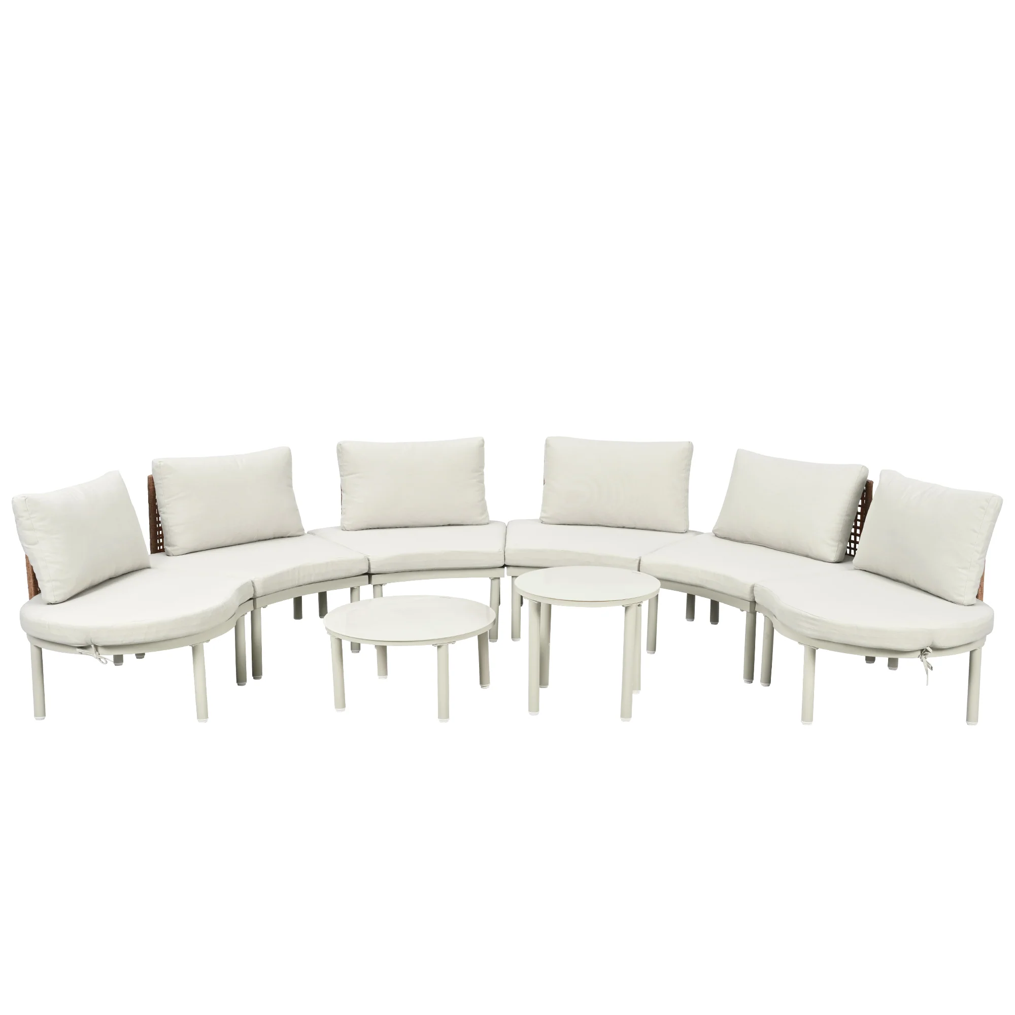 Walker Edison | Minimalist Half Moon Outdoor 8-Piece Modular Sofa Set with Nesting Tables - Image 9