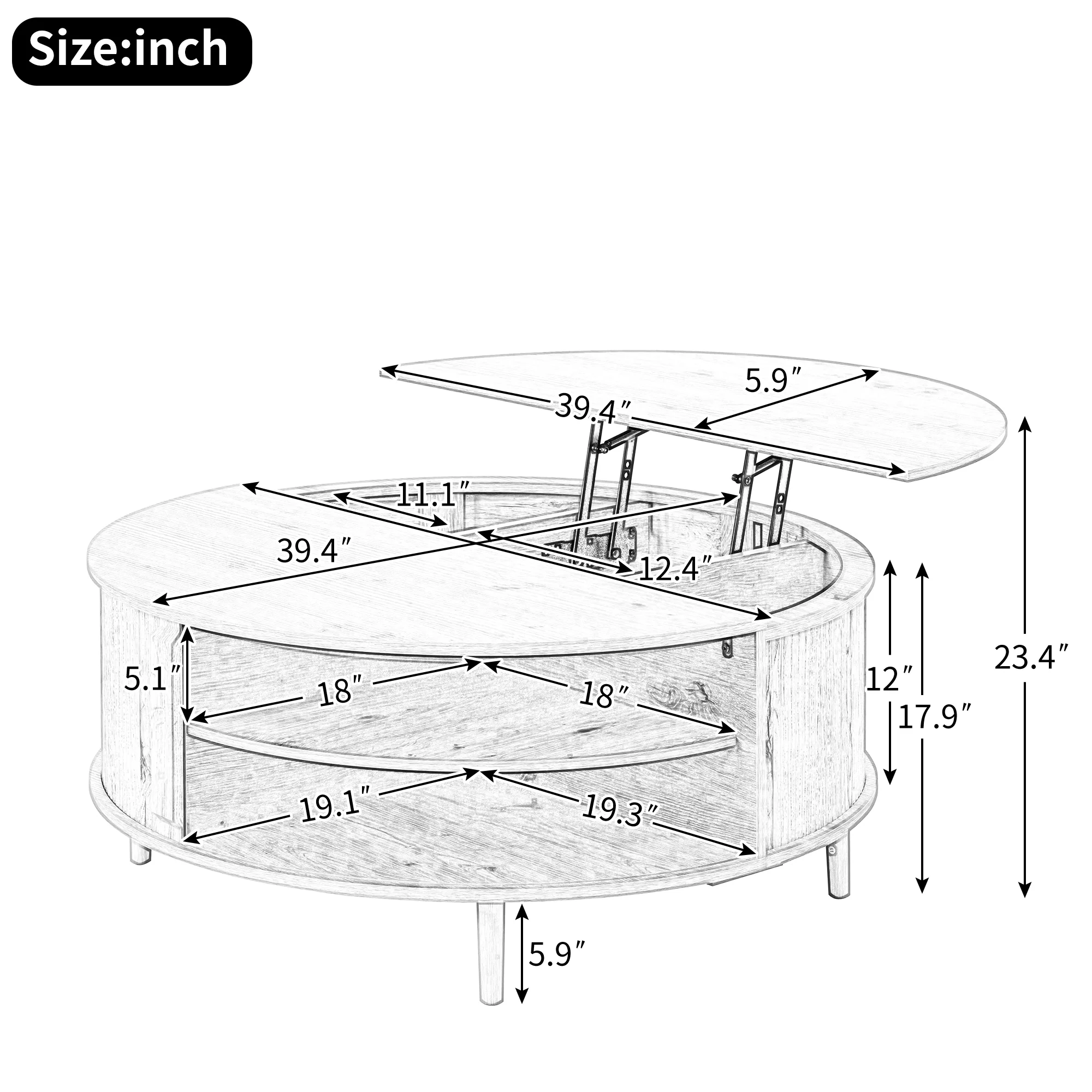 Minimalist Round Lift-Top Coffee Table with Hidden Storage - Image 20