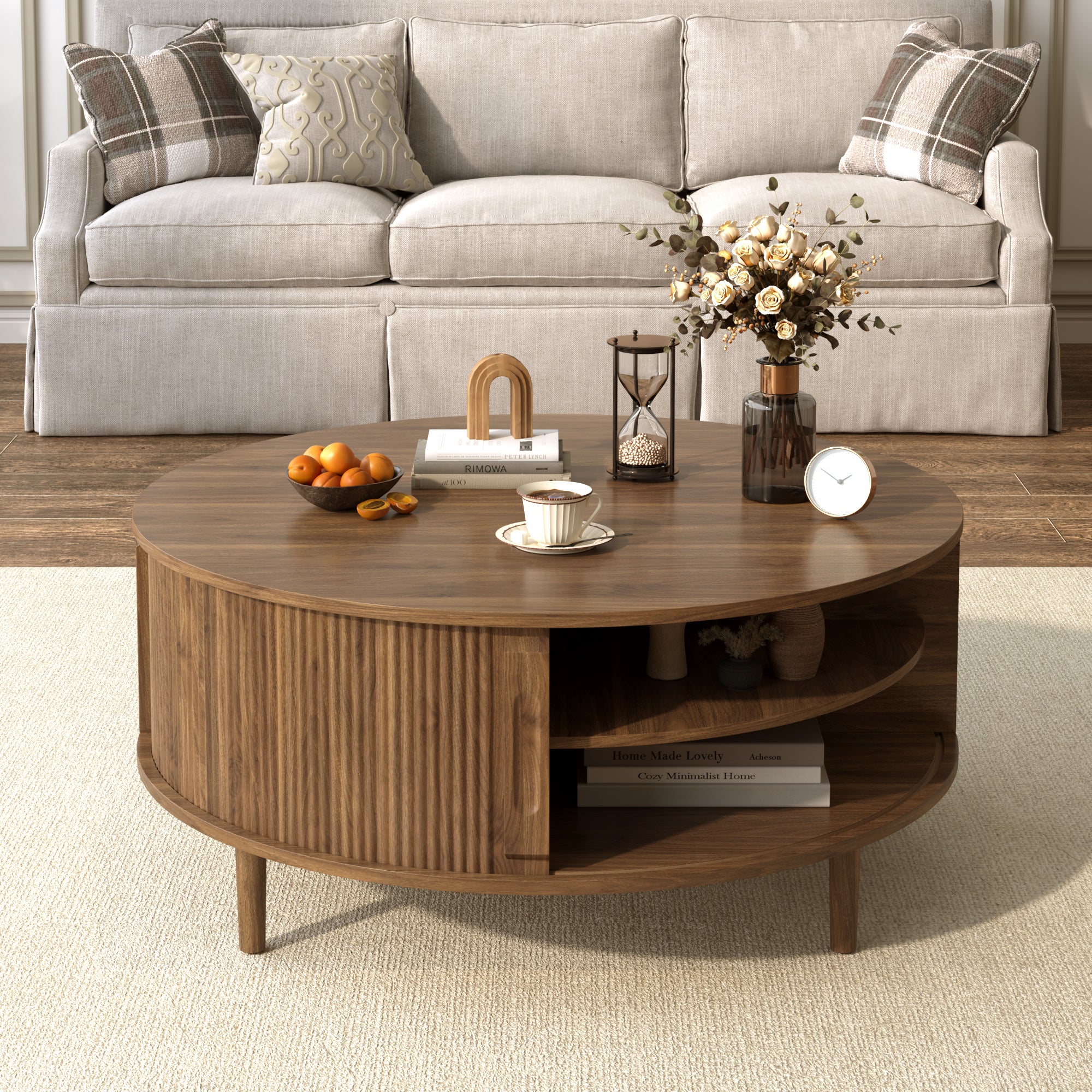 Minimalist Round Lift-Top Coffee Table with Hidden Storage - Image 3