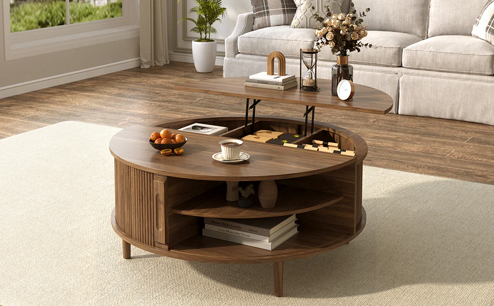 Minimalist Round Lift-Top Coffee Table with Hidden Storage - Image 4