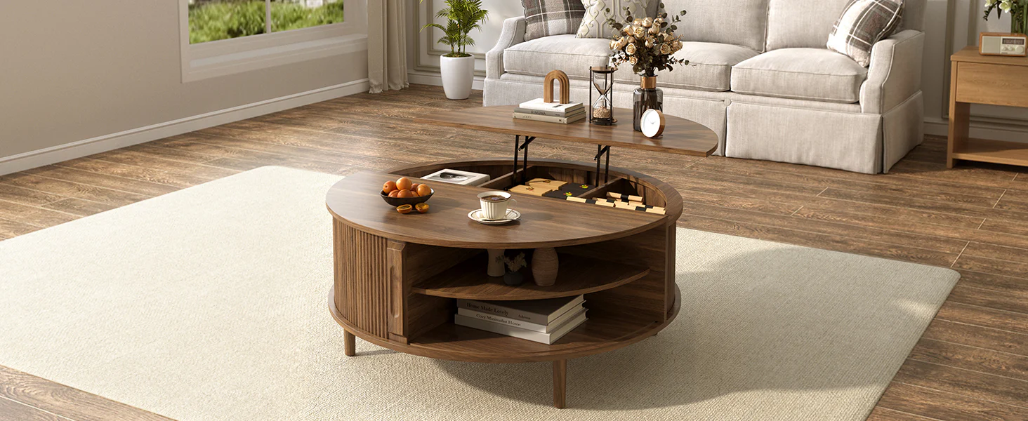 Minimalist Round Lift-Top Coffee Table with Hidden Storage - Image 6
