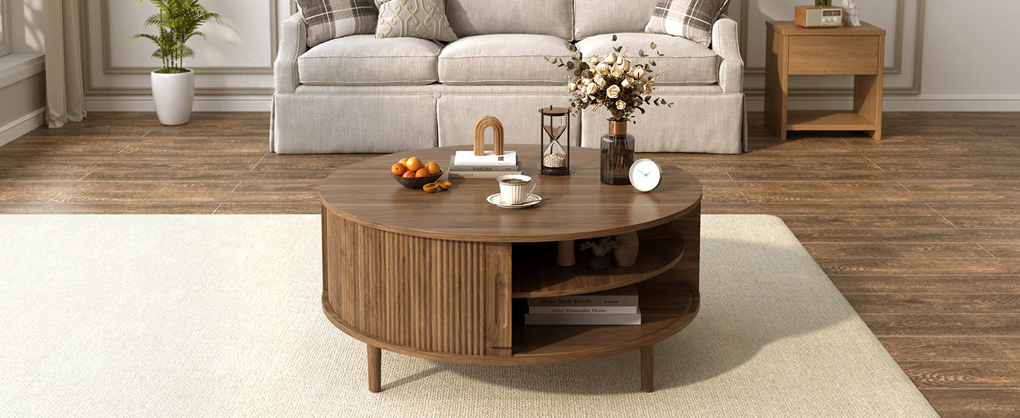 Minimalist Round Lift-Top Coffee Table with Hidden Storage - Image 7