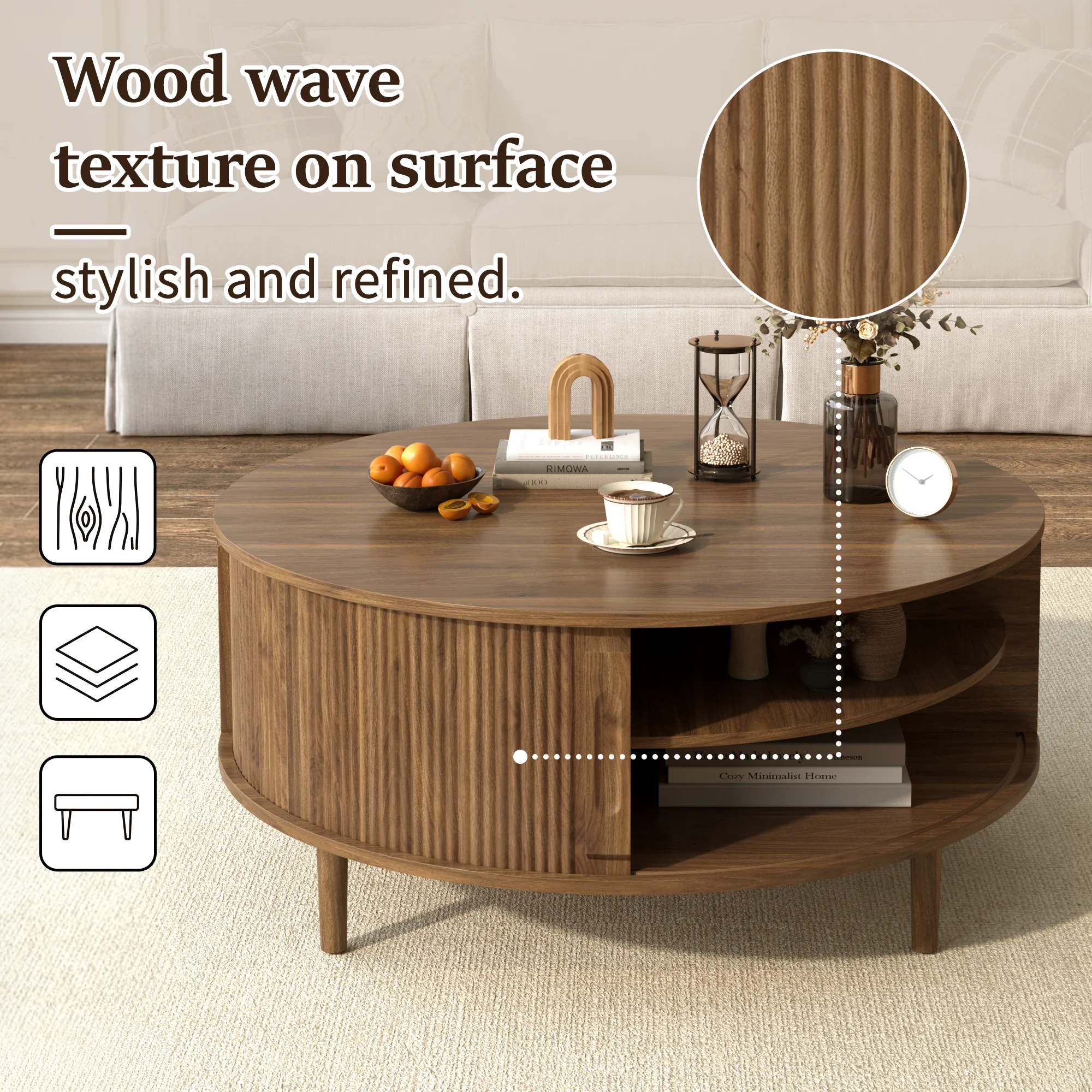 Minimalist Round Lift-Top Coffee Table with Hidden Storage - Image 8