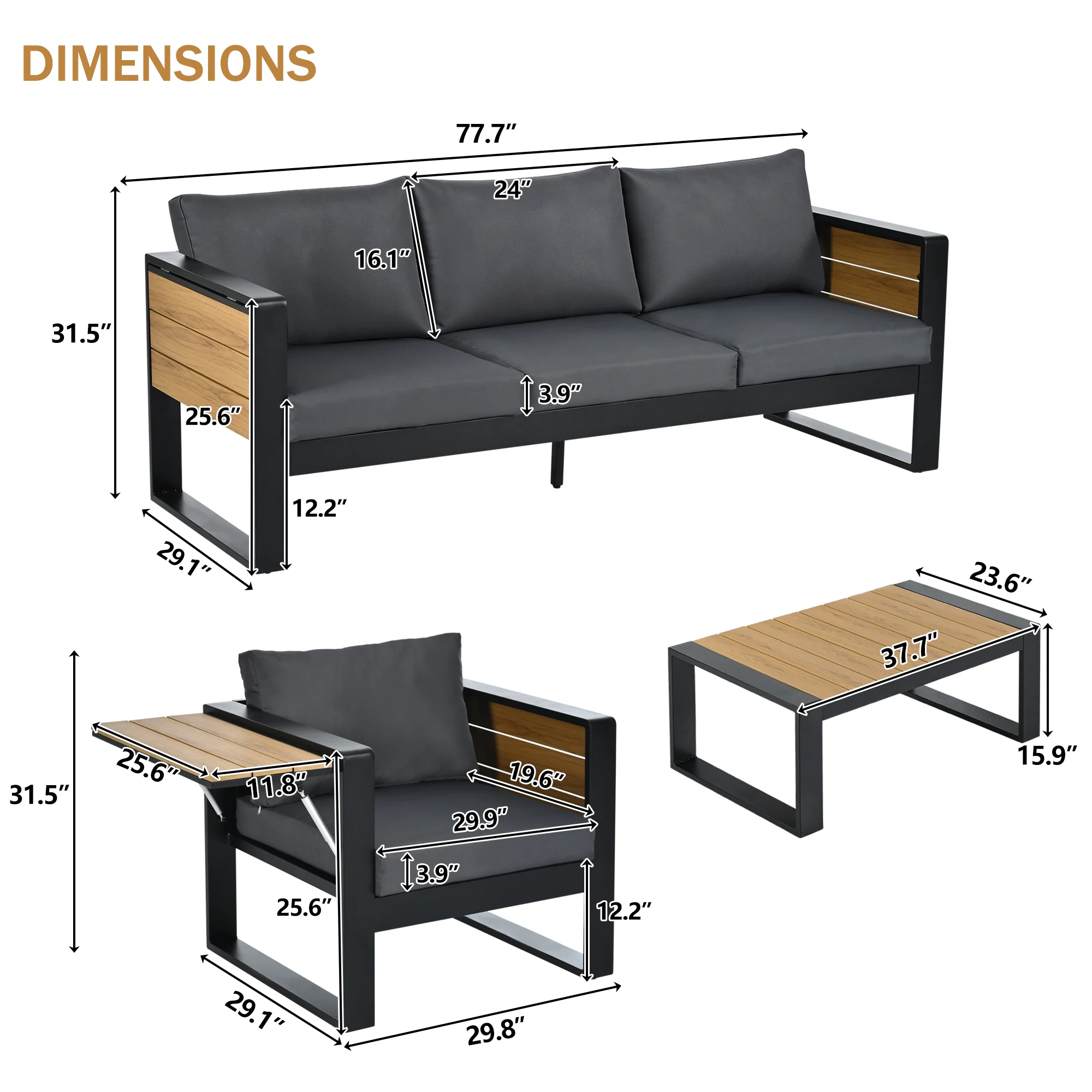 Modern 4-Piece Outdoor Patio Furniture Sofa & Accent Chair Set with Table - Image 11