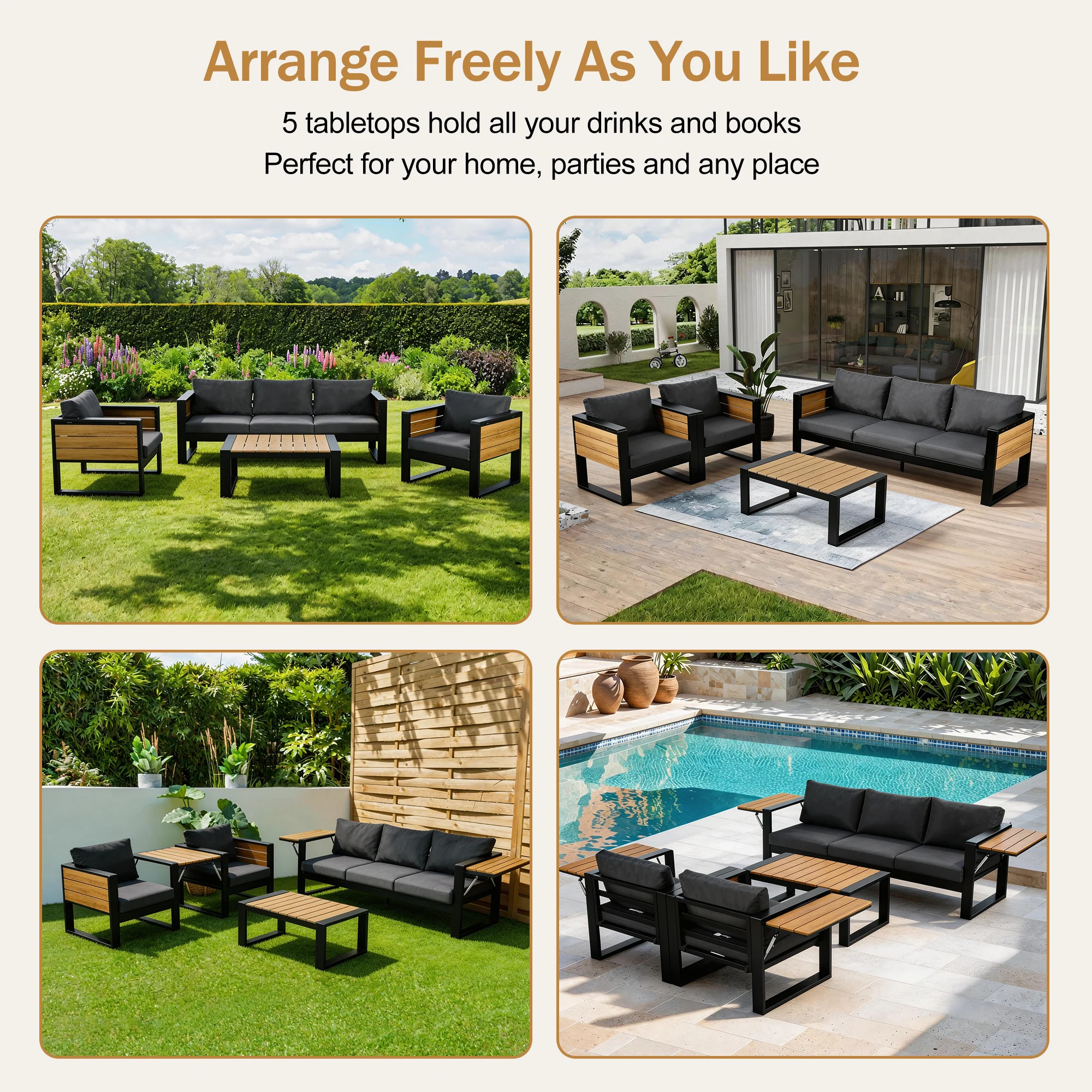 Modern 4-Piece Outdoor Patio Furniture Sofa & Accent Chair Set with Table - Image 17