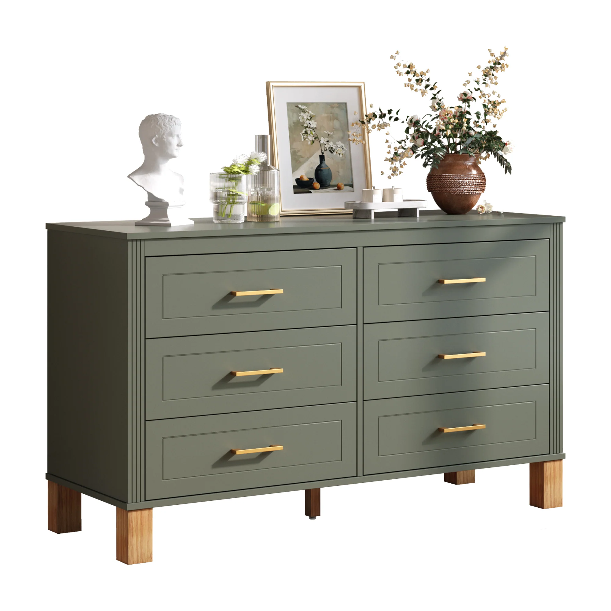 Modern 6-Drawer Dresser with Solid Wood Legs - Image 19