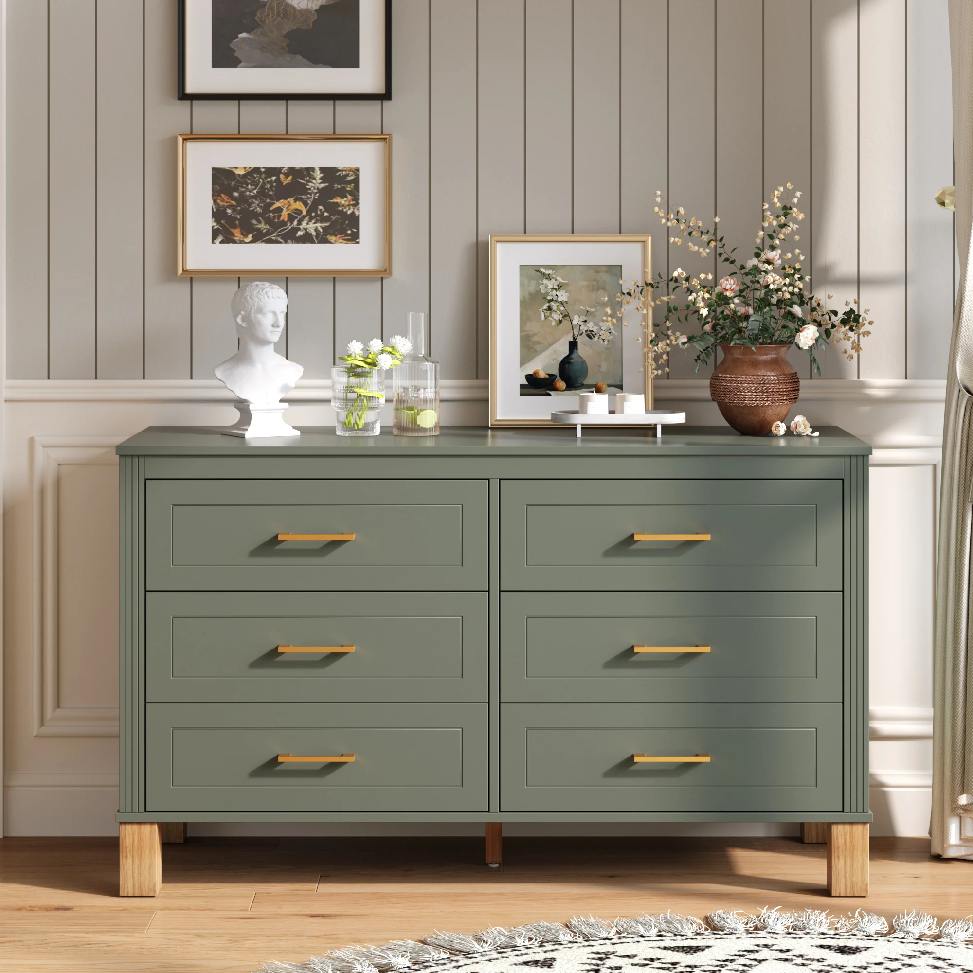 Modern 6-Drawer Dresser with Solid Wood Legs - Image 2