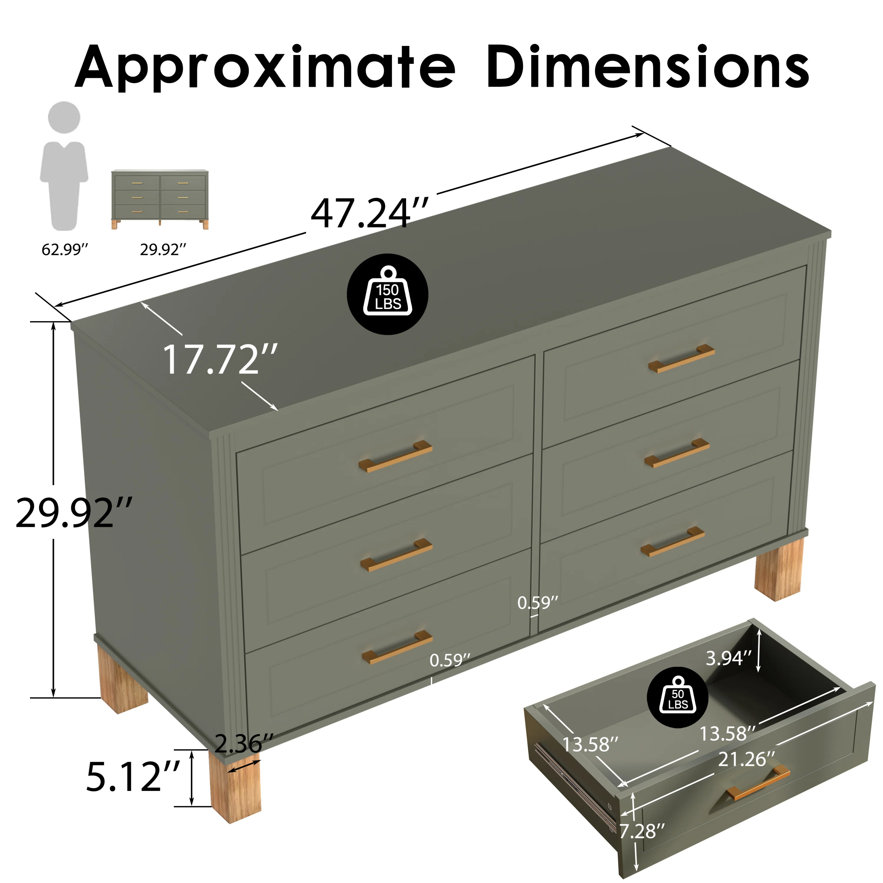 Modern 6-Drawer Dresser with Solid Wood Legs - Image 4