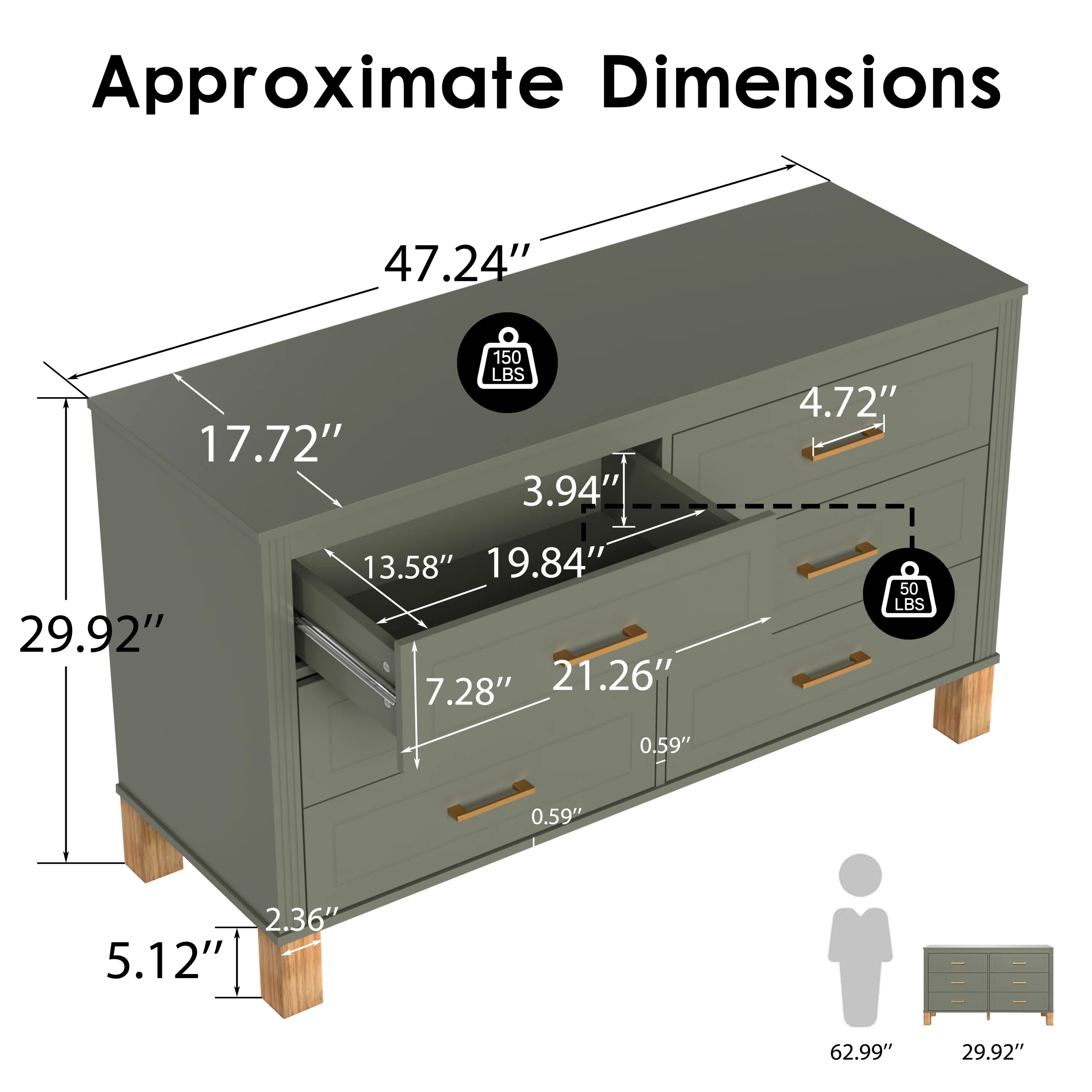 Modern 6-Drawer Dresser with Solid Wood Legs - Image 5
