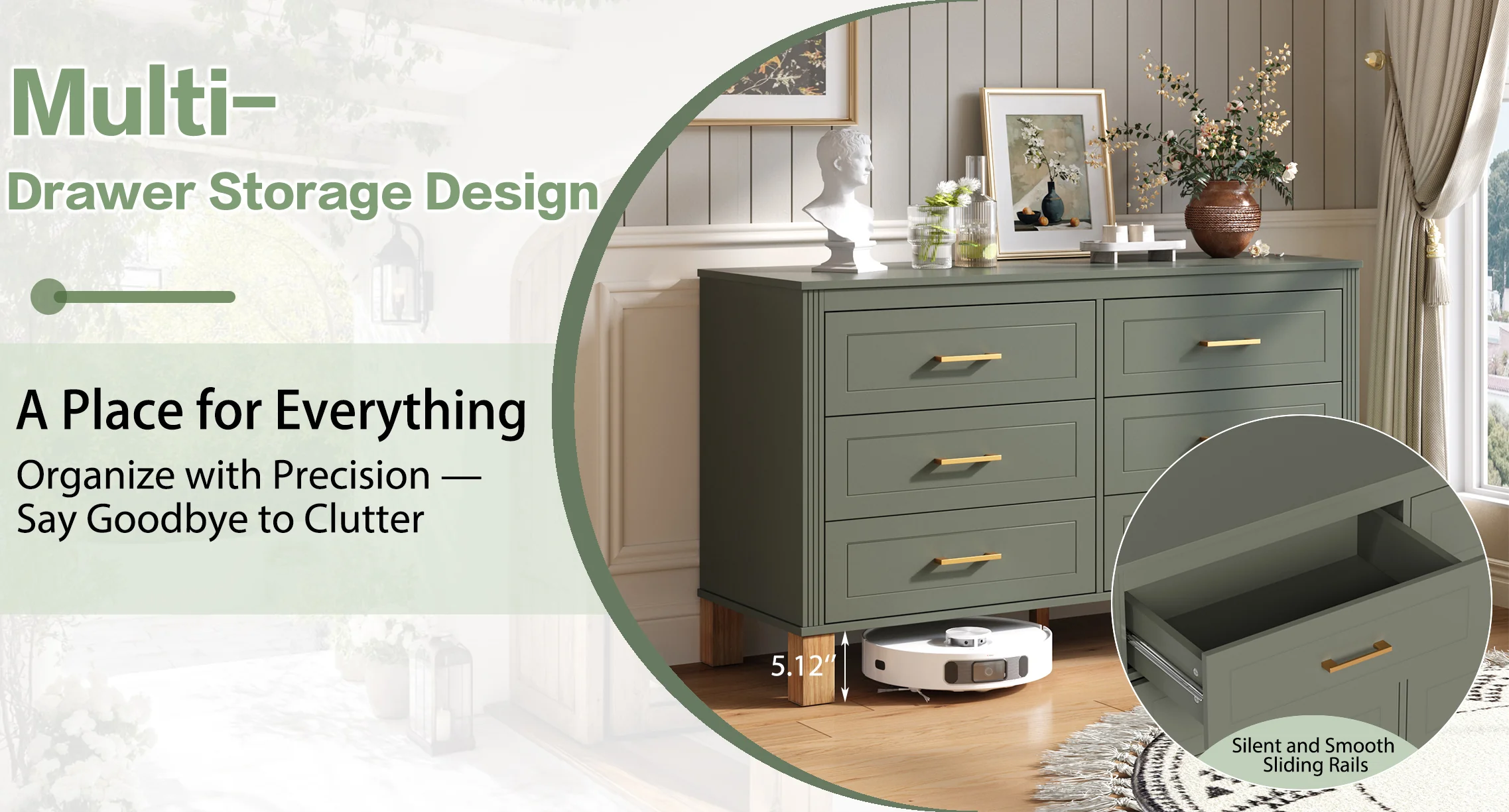Modern 6-Drawer Dresser with Solid Wood Legs - Image 9