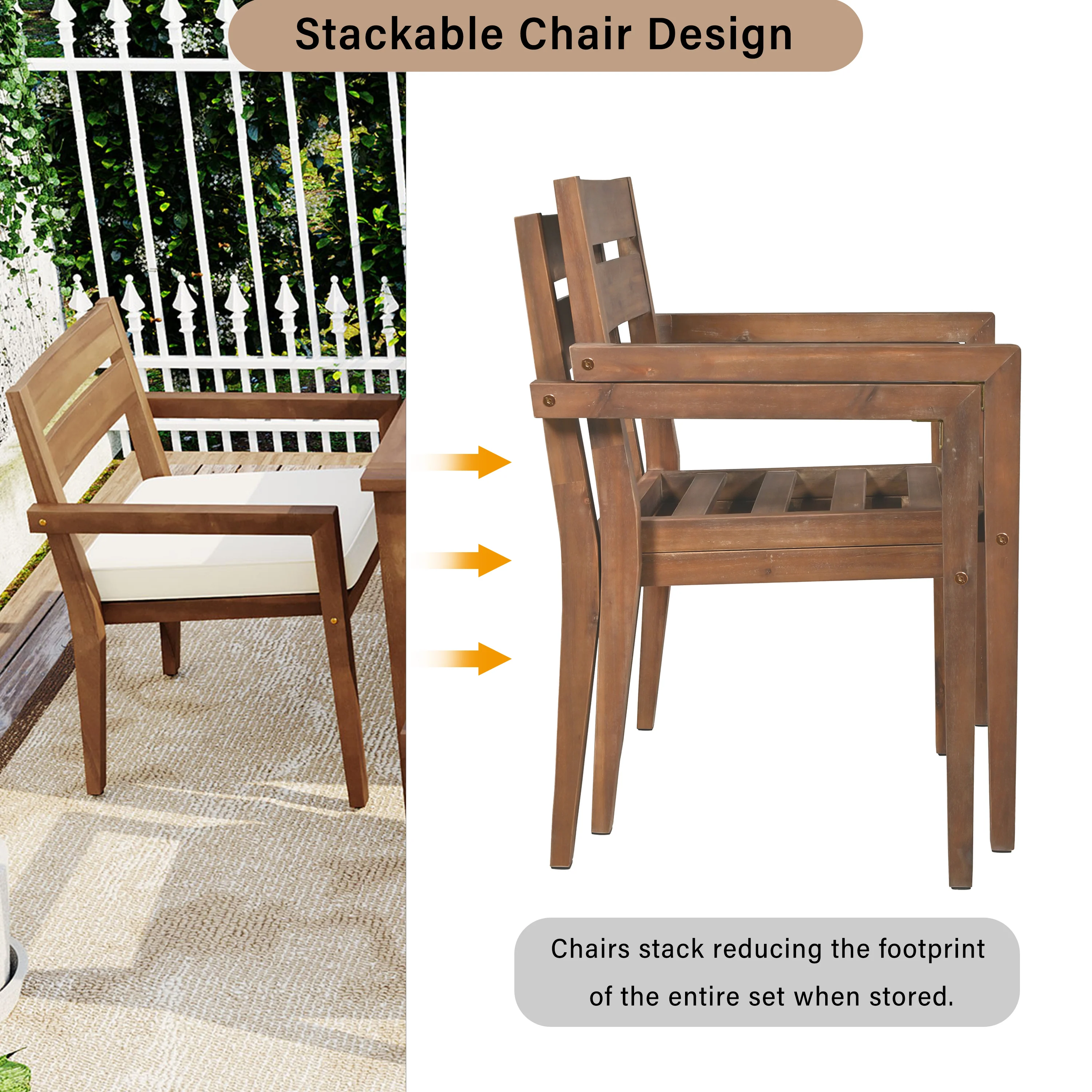 Modern 7 Pieces Acacia Wood Outdoor Full Dining Set with Chair Cushions - Image 6