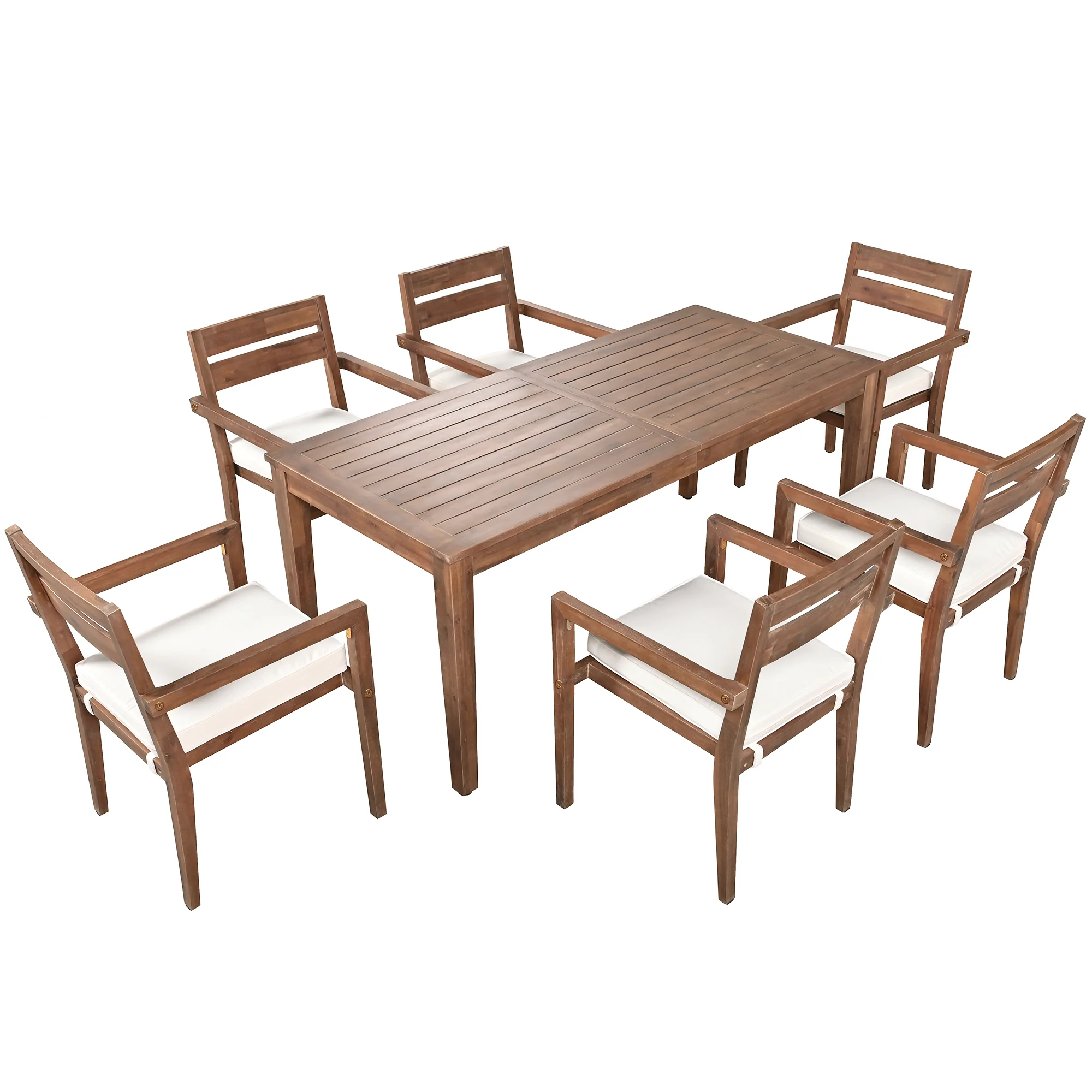 Modern 7 Pieces Acacia Wood Outdoor Full Dining Set with Chair Cushions - Image 8