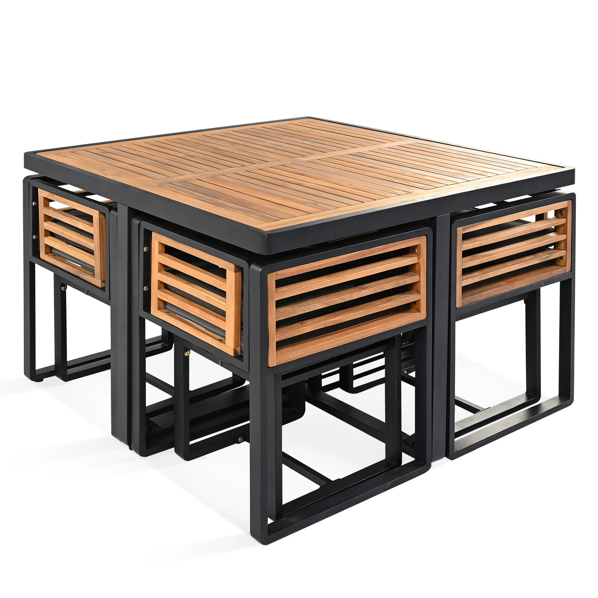 Walker Edison | Modern 9-Pieces Acacia Wood Patio Dining Set - Image 10