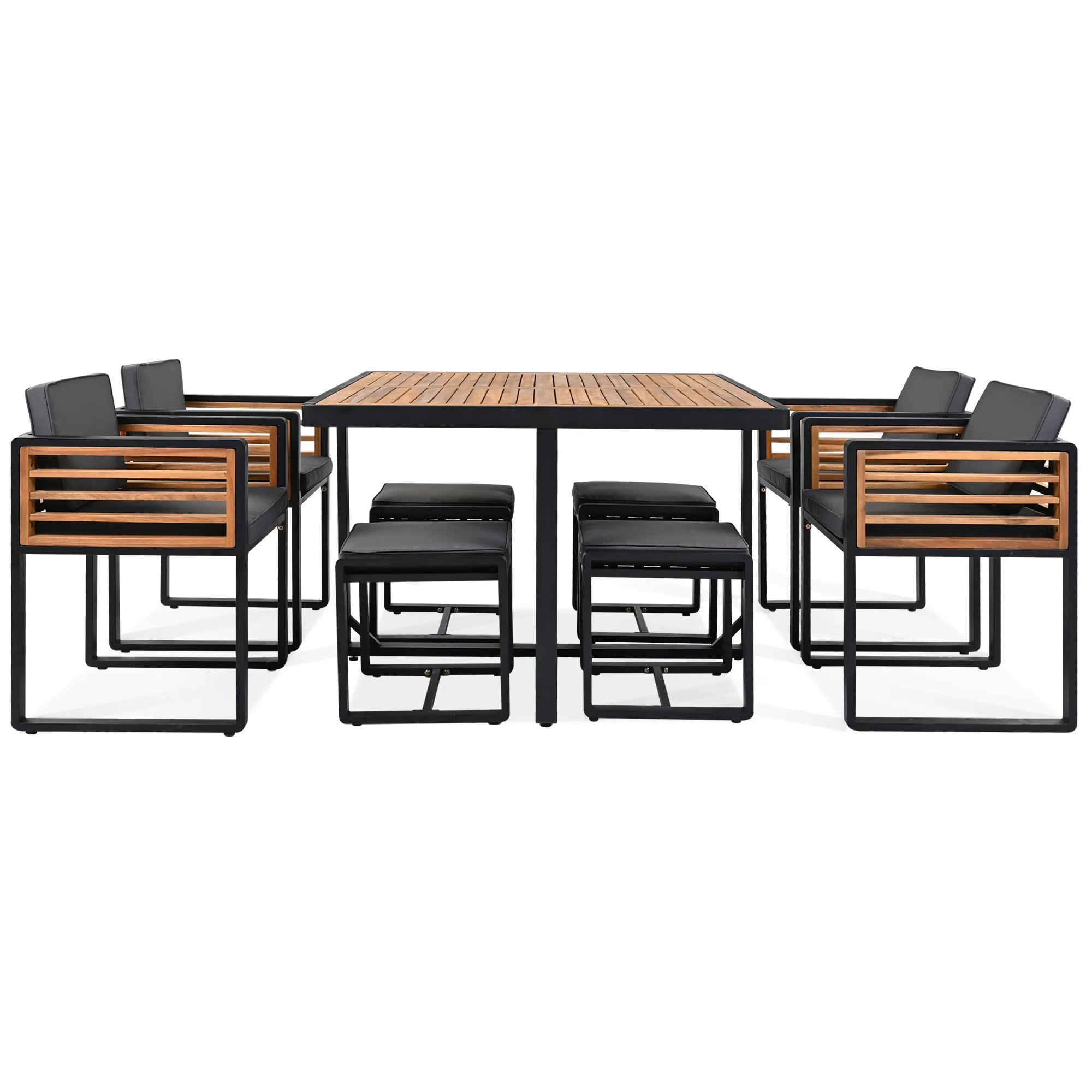 Walker Edison | Modern 9-Pieces Acacia Wood Patio Dining Set - Image 8