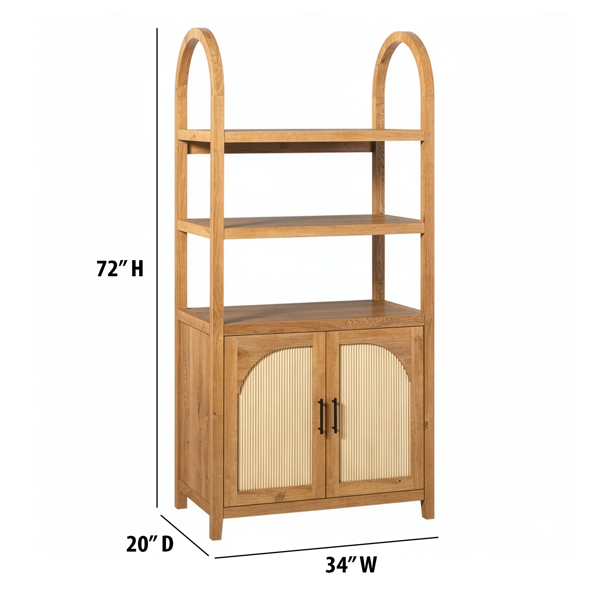 Sasha Modern Arched Bookshelf Cabinet with Reeded Doors - Image 32