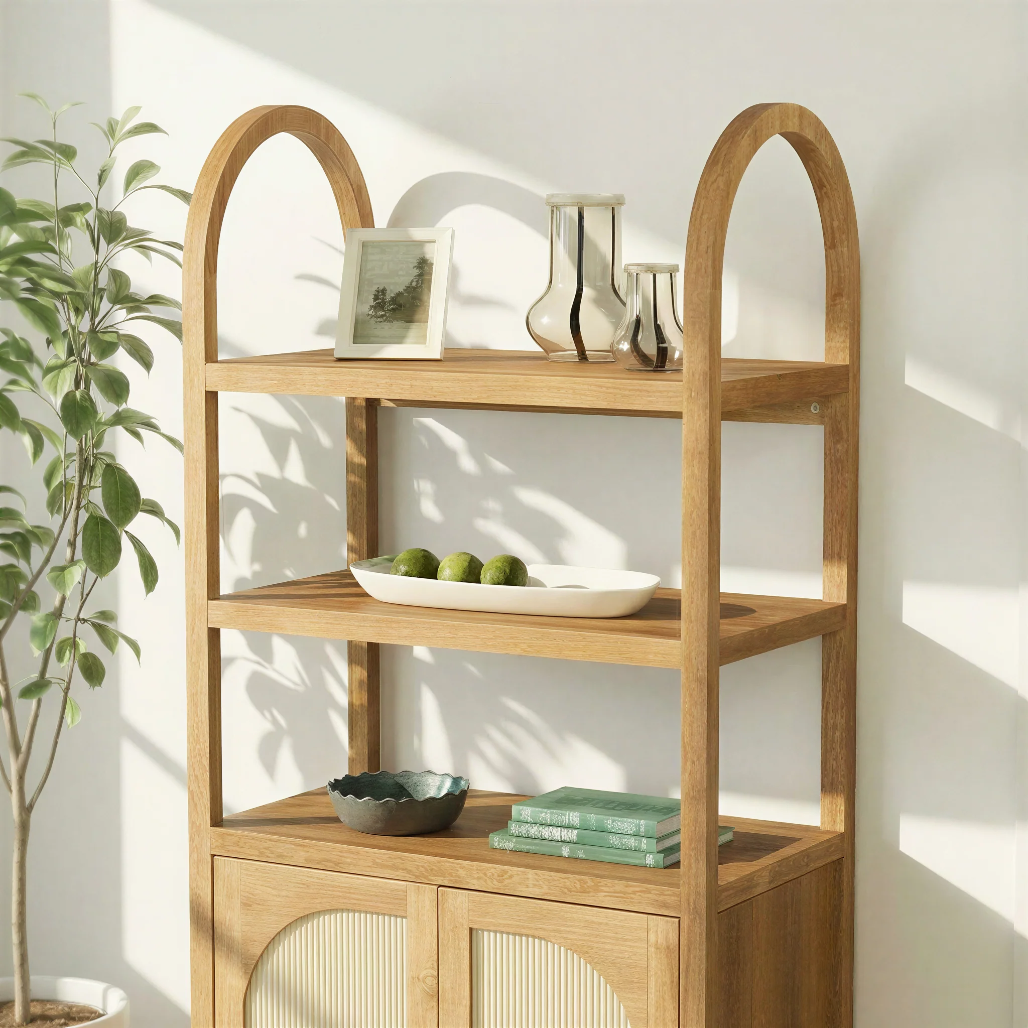 Sasha Modern Arched Bookshelf Cabinet with Reeded Doors - Image 4