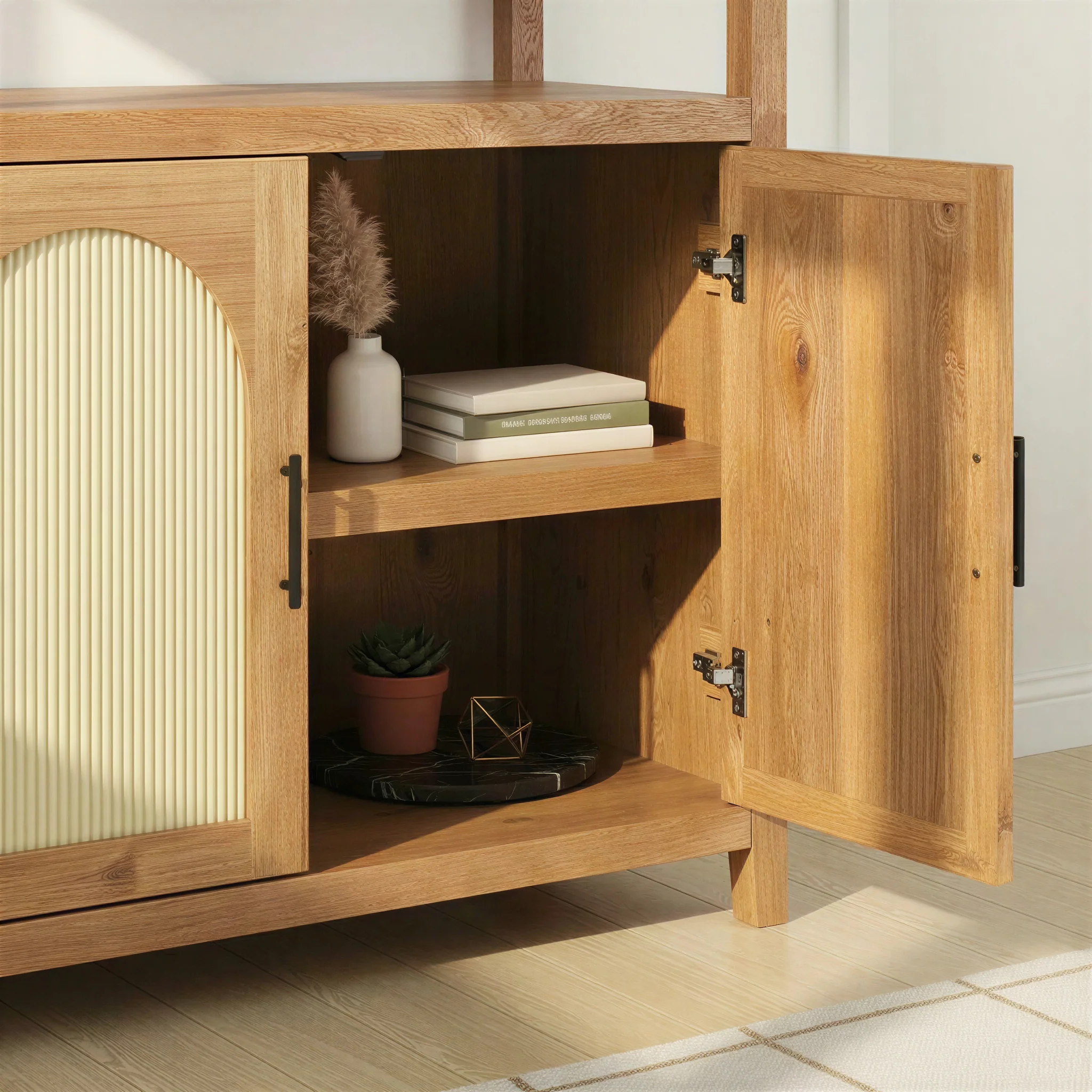 Sasha Modern Arched Bookshelf Cabinet with Reeded Doors - Image 5