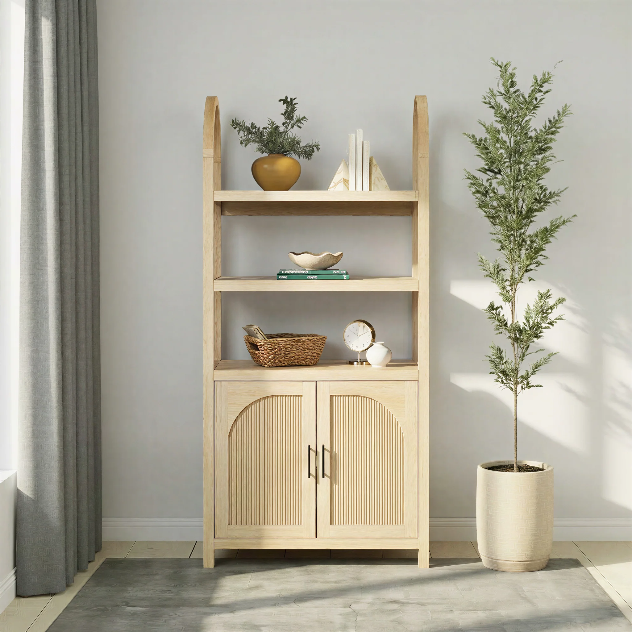 Sasha Modern Arched Bookshelf Cabinet with Reeded Doors - Image 6