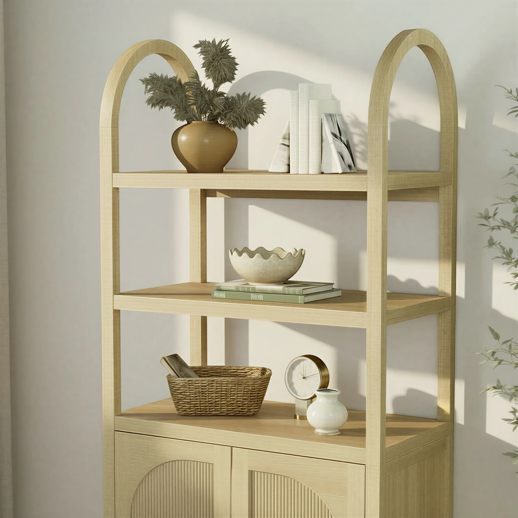 Sasha Modern Arched Bookshelf Cabinet with Reeded Doors - Image 7