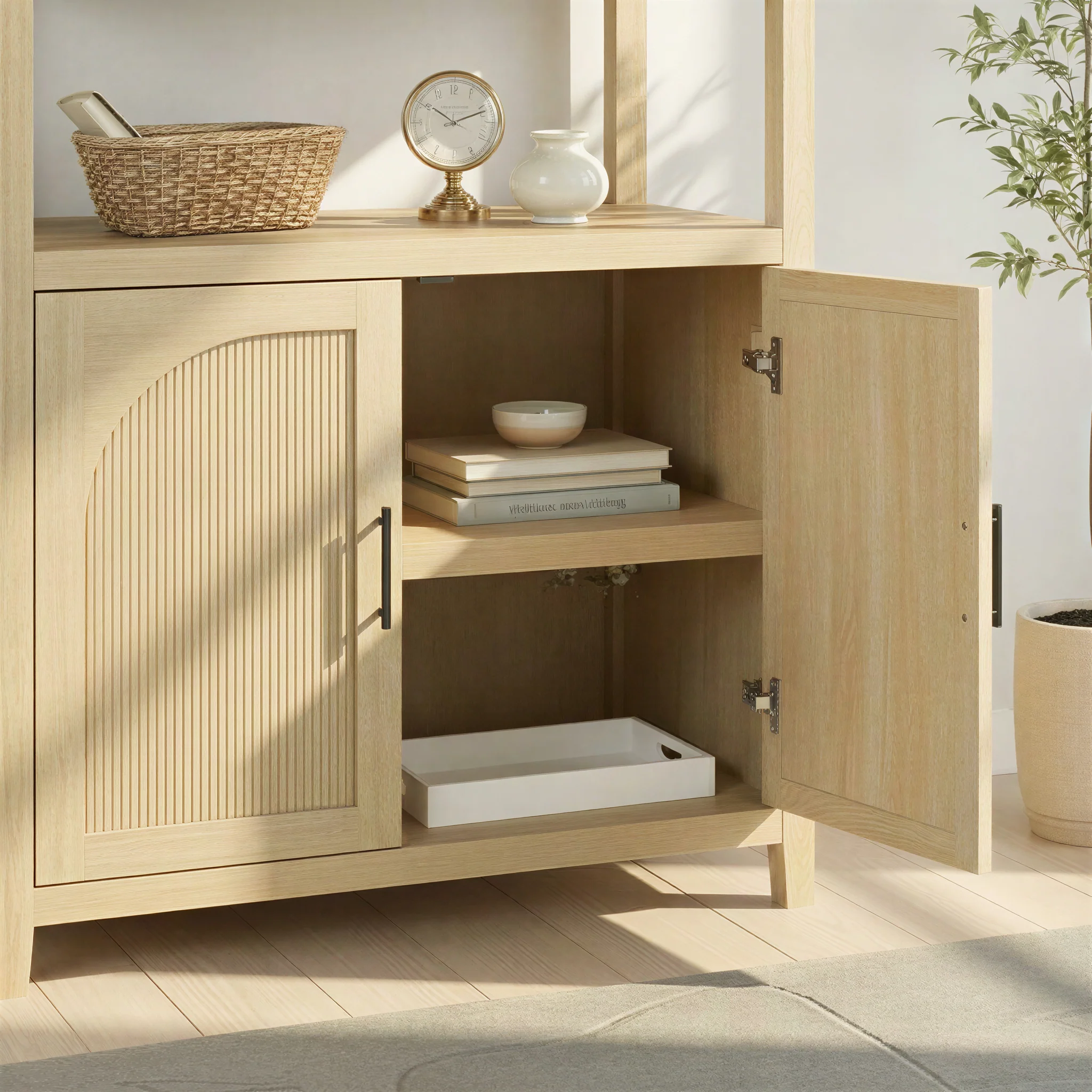 Sasha Modern Arched Bookshelf Cabinet with Reeded Doors - Image 8