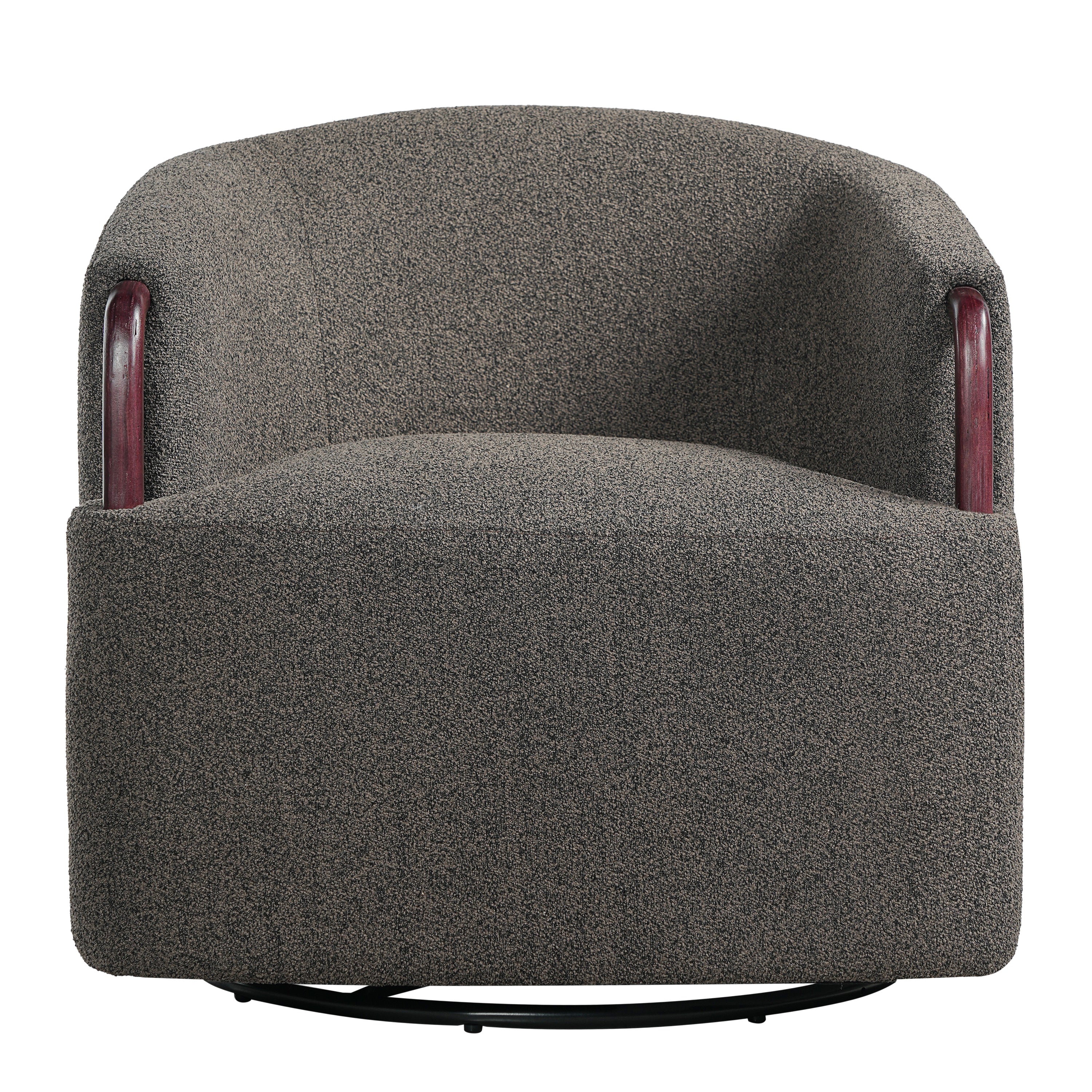 Modern Boucle Swivel Barrel Chair with Solid Wood Accents - Image 20