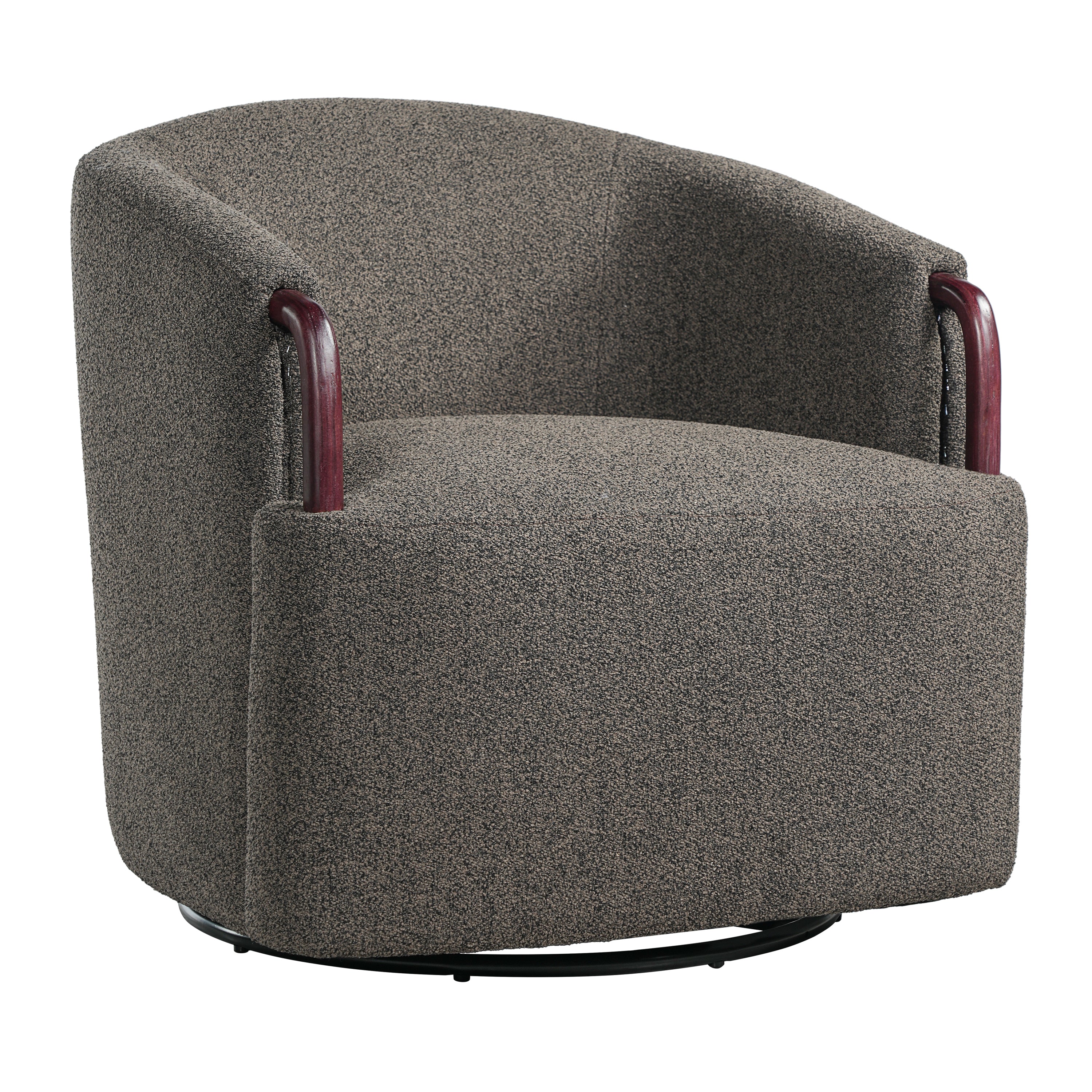 Modern Boucle Swivel Barrel Chair with Solid Wood Accents - Image 21