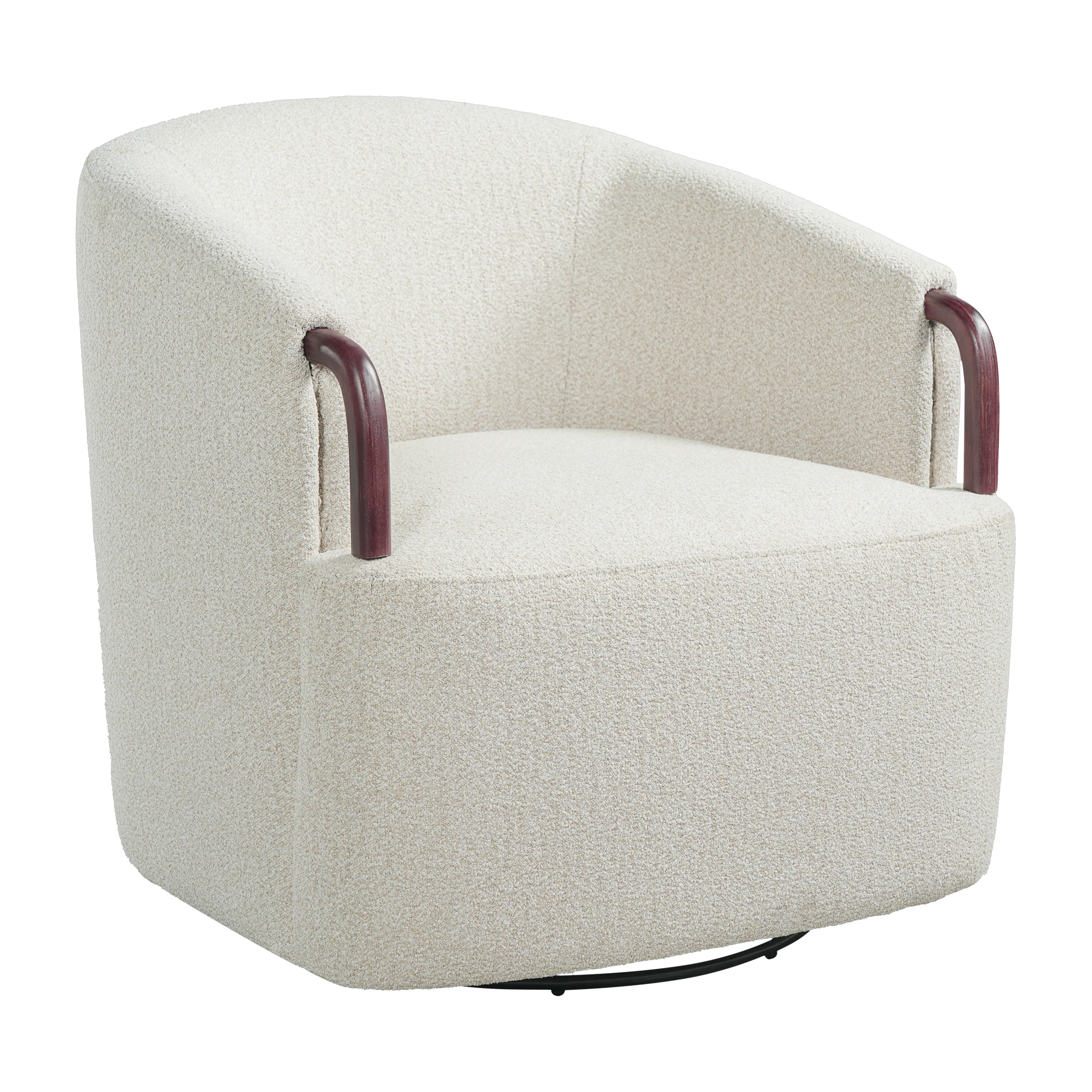 Modern Boucle Swivel Barrel Chair with Solid Wood Accents - Image 4
