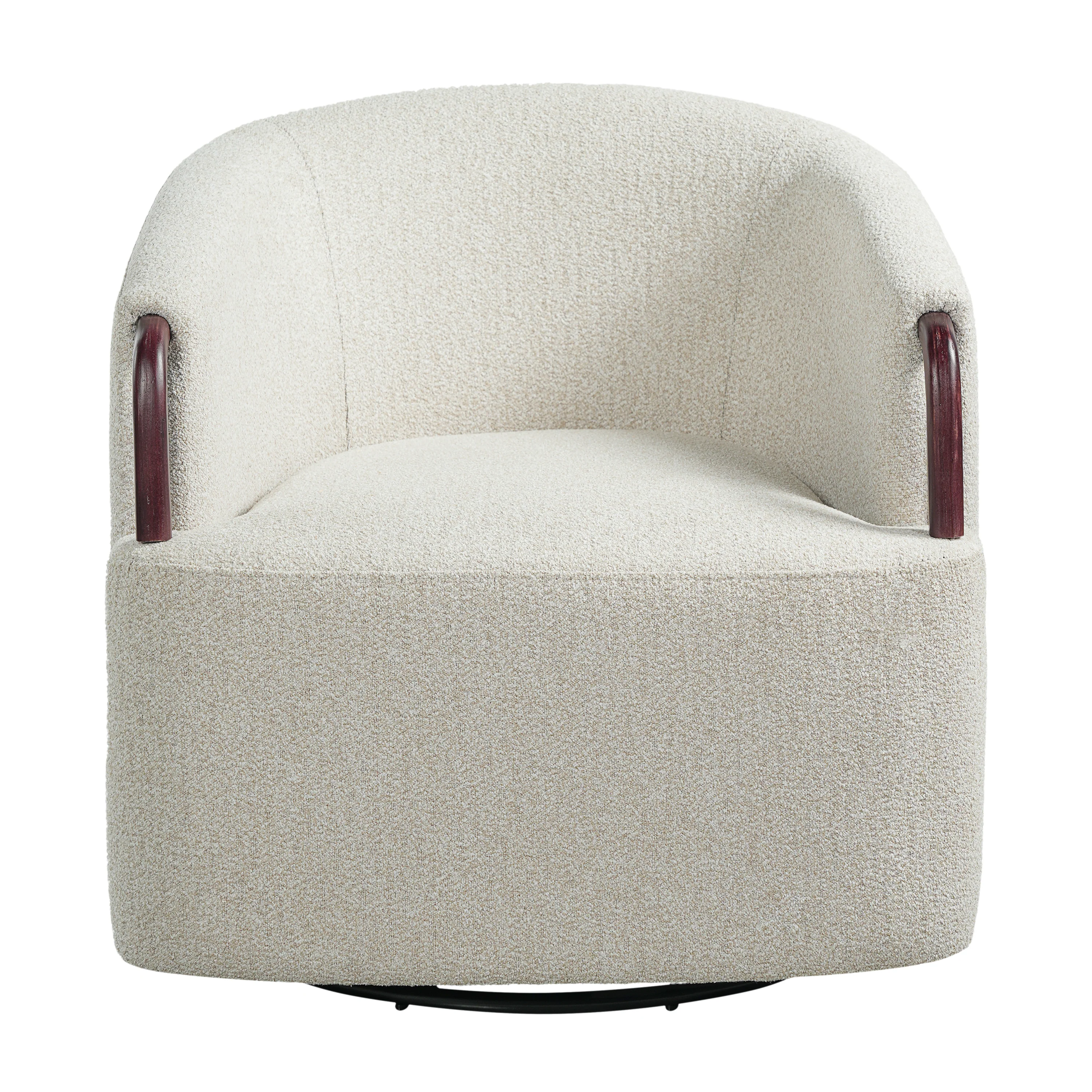 Modern Boucle Swivel Barrel Chair with Solid Wood Accents - Image 5