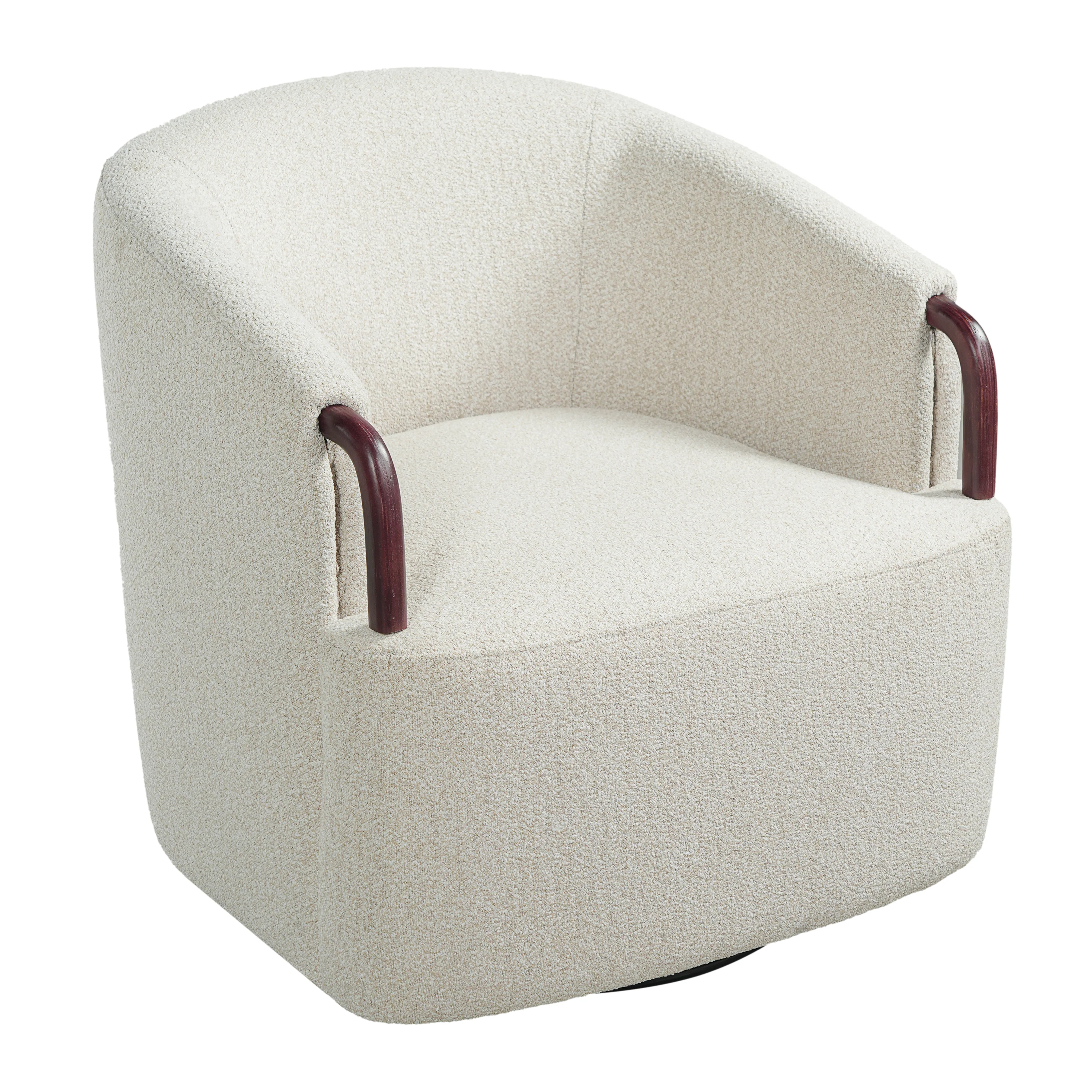 Modern Boucle Swivel Barrel Chair with Solid Wood Accents - Image 6