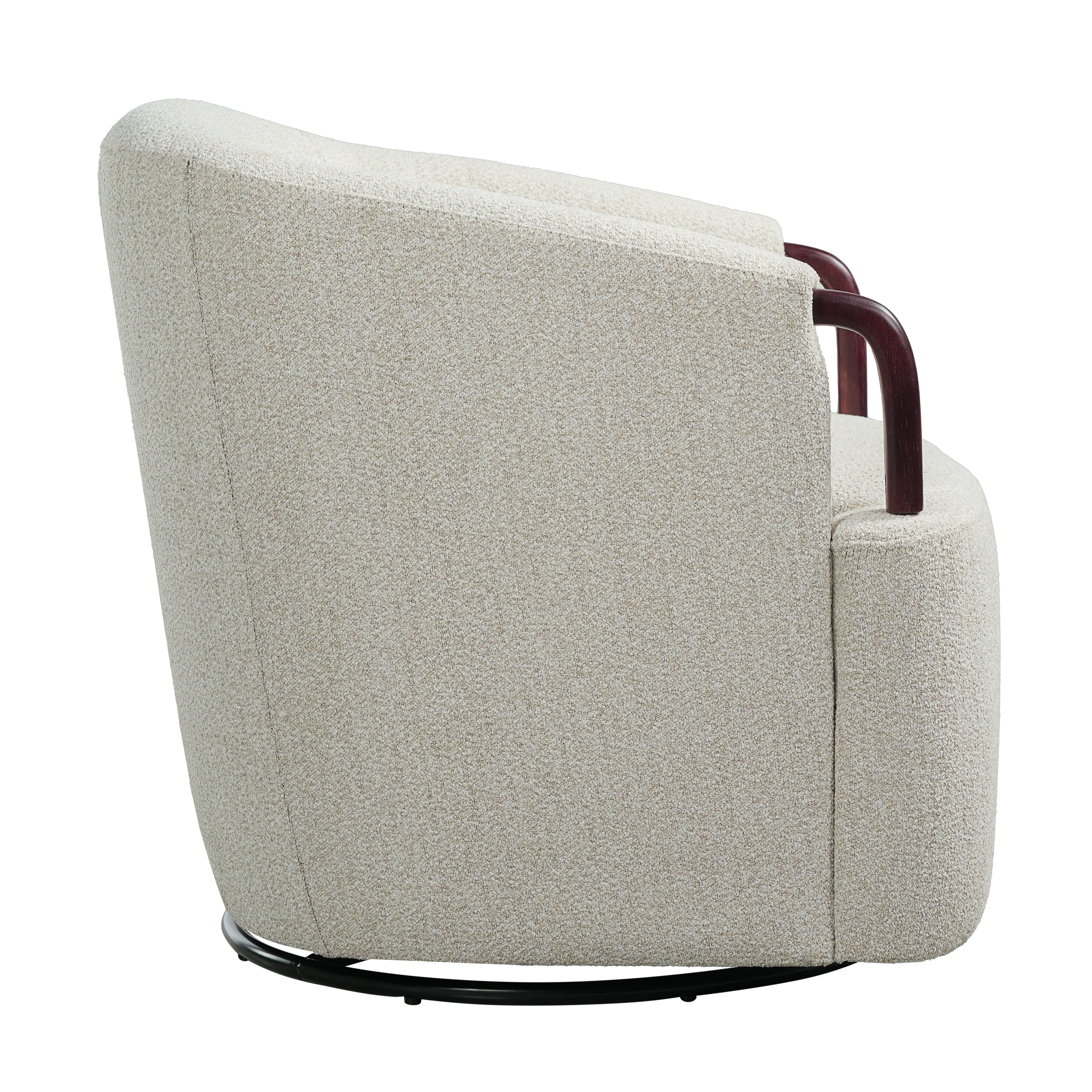 Modern Boucle Swivel Barrel Chair with Solid Wood Accents - Image 8