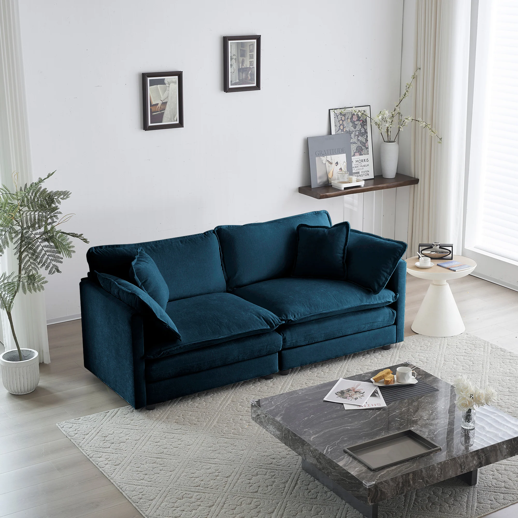 Walker Edison | Modern Chenille Cloud Loveseat Sofa Blue - Image 2