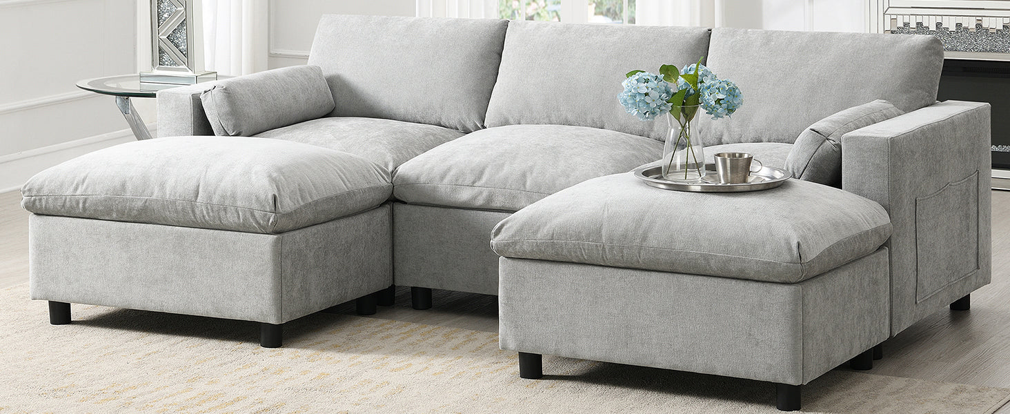 Modern Cloud Modular Sectional Sofa with Storage, Pillows and 2 Movable Ottomans - Image 21