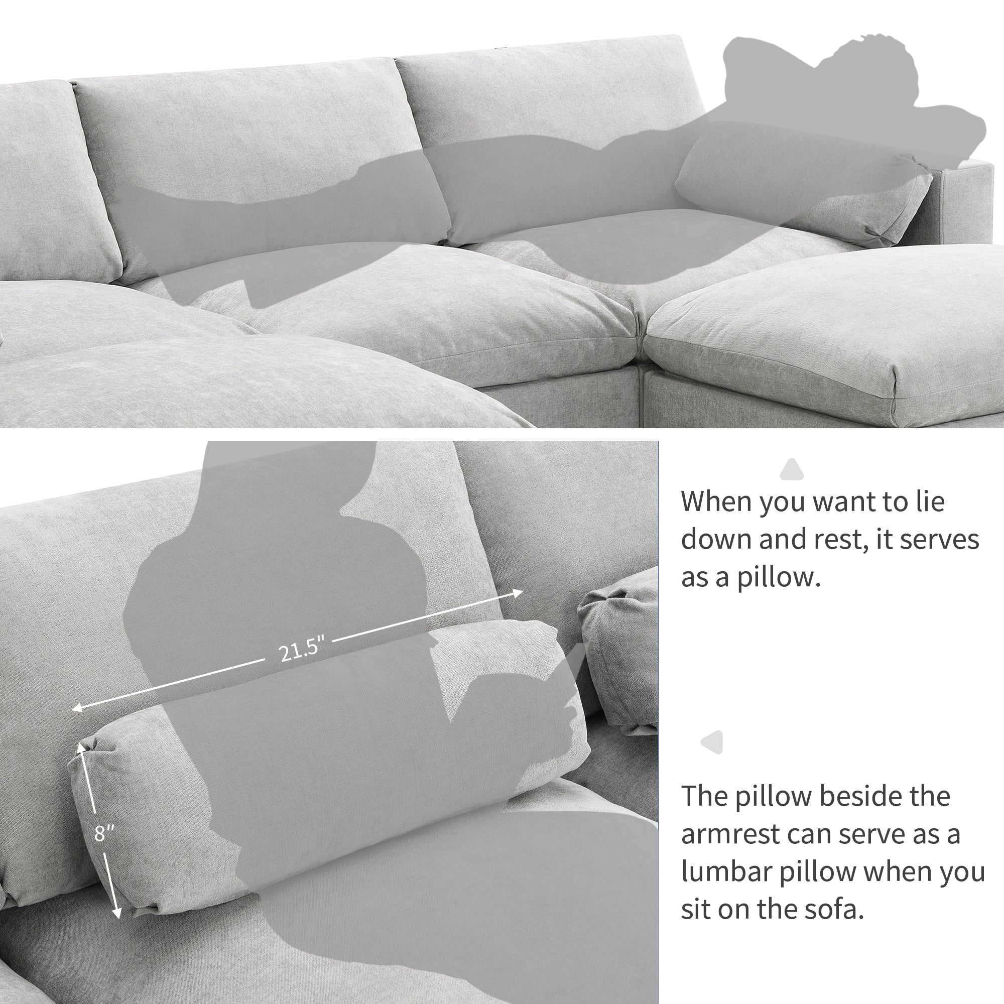 Modern Cloud Modular Sectional Sofa with Storage, Pillows and 2 Movable Ottomans - Image 6