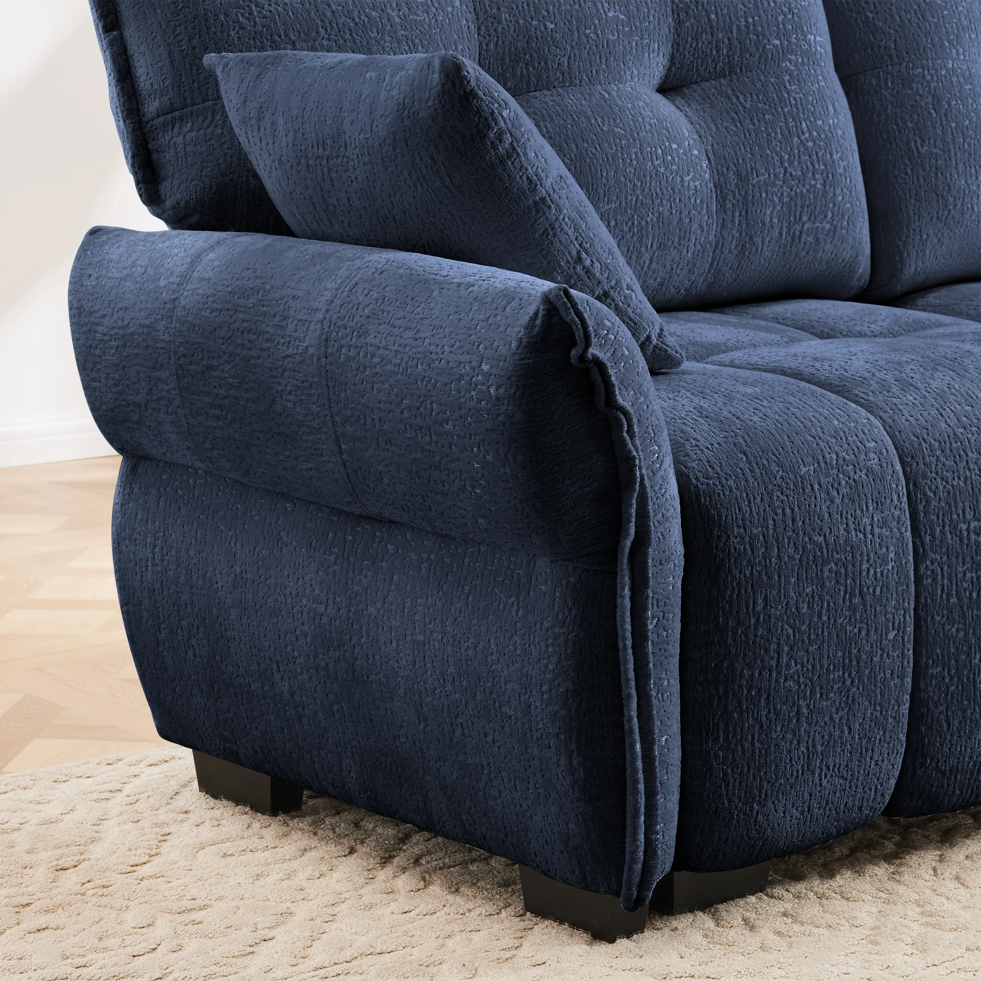 Walker Edison | Modern Ergonomic Blue Chenille Accent Chair with Ottoman Set - Image 14
