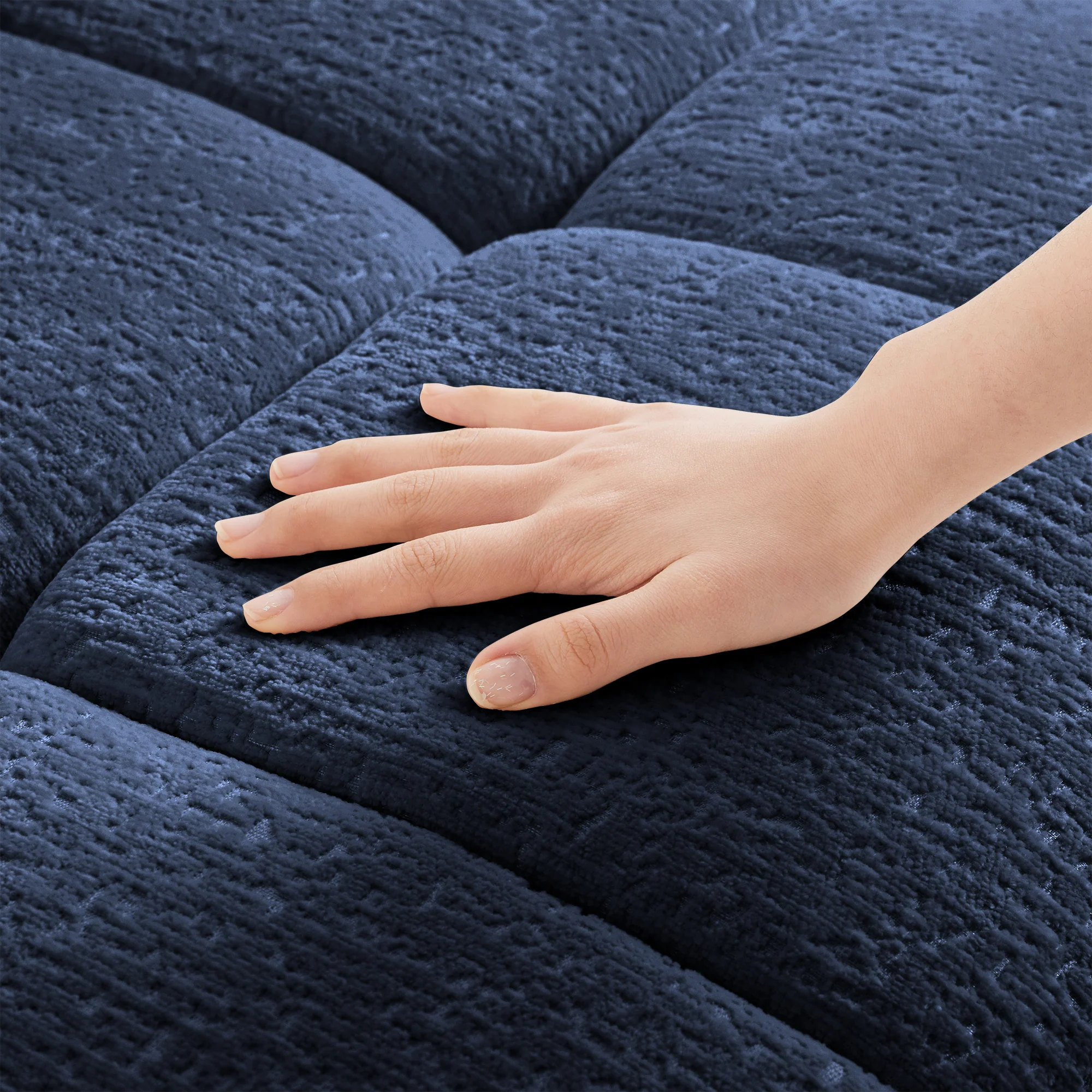 Walker Edison | Modern Ergonomic Blue Chenille Accent Chair with Ottoman Set - Image 16