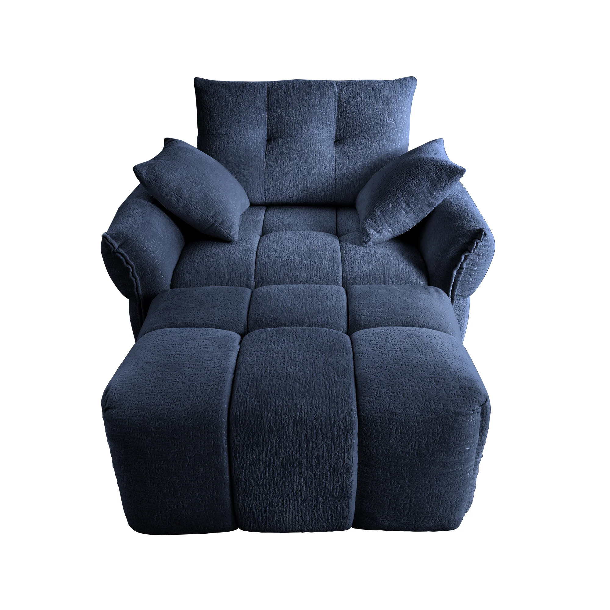 Walker Edison | Modern Ergonomic Blue Chenille Accent Chair with Ottoman Set - Image 8